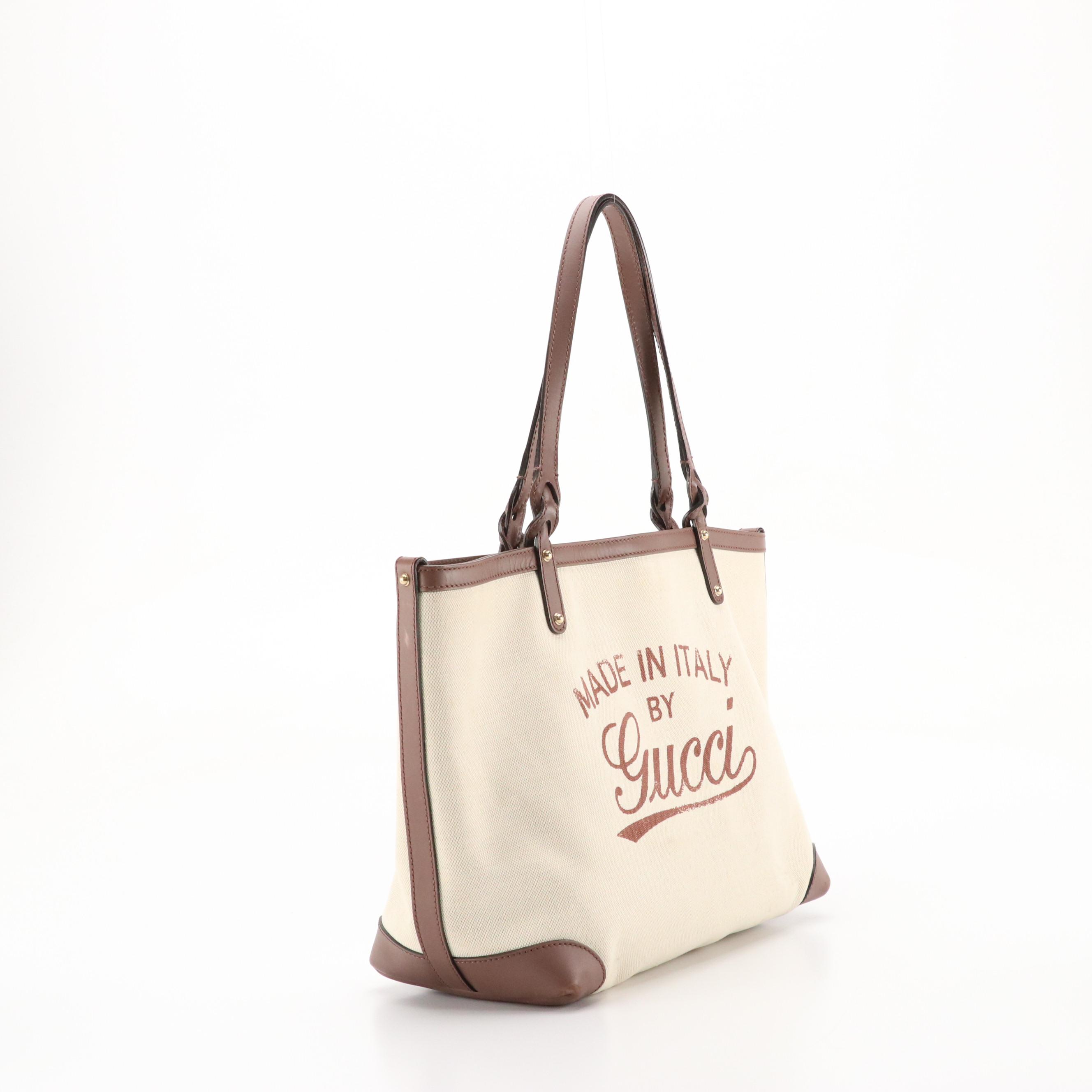 Gucci Japan Exclusive Craft Tote in Natural Canvas and Mocha Brown Leather