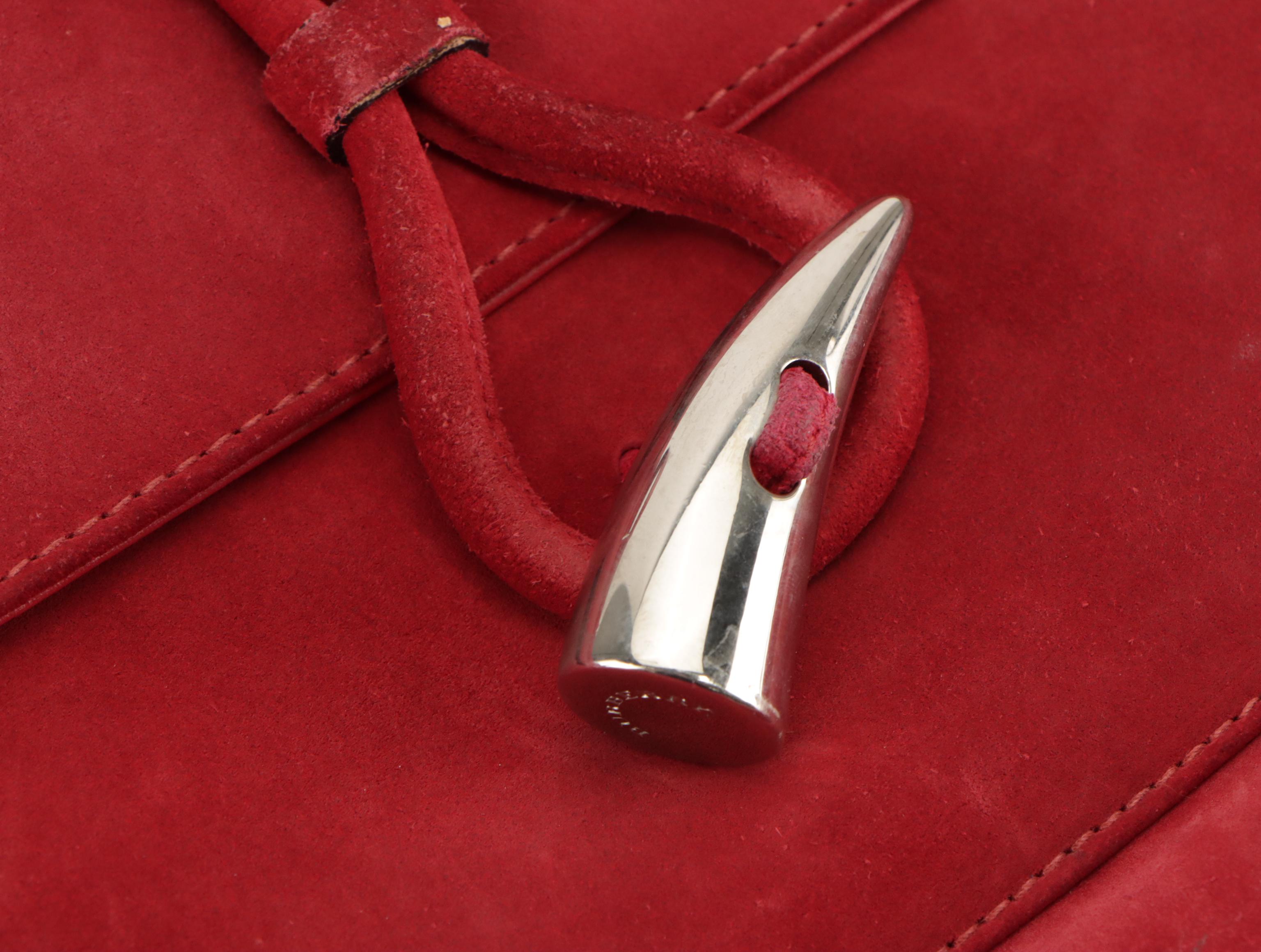 Burberry Front-Pocket Hobo Bag in Cherry Red Suede and Leather Trim