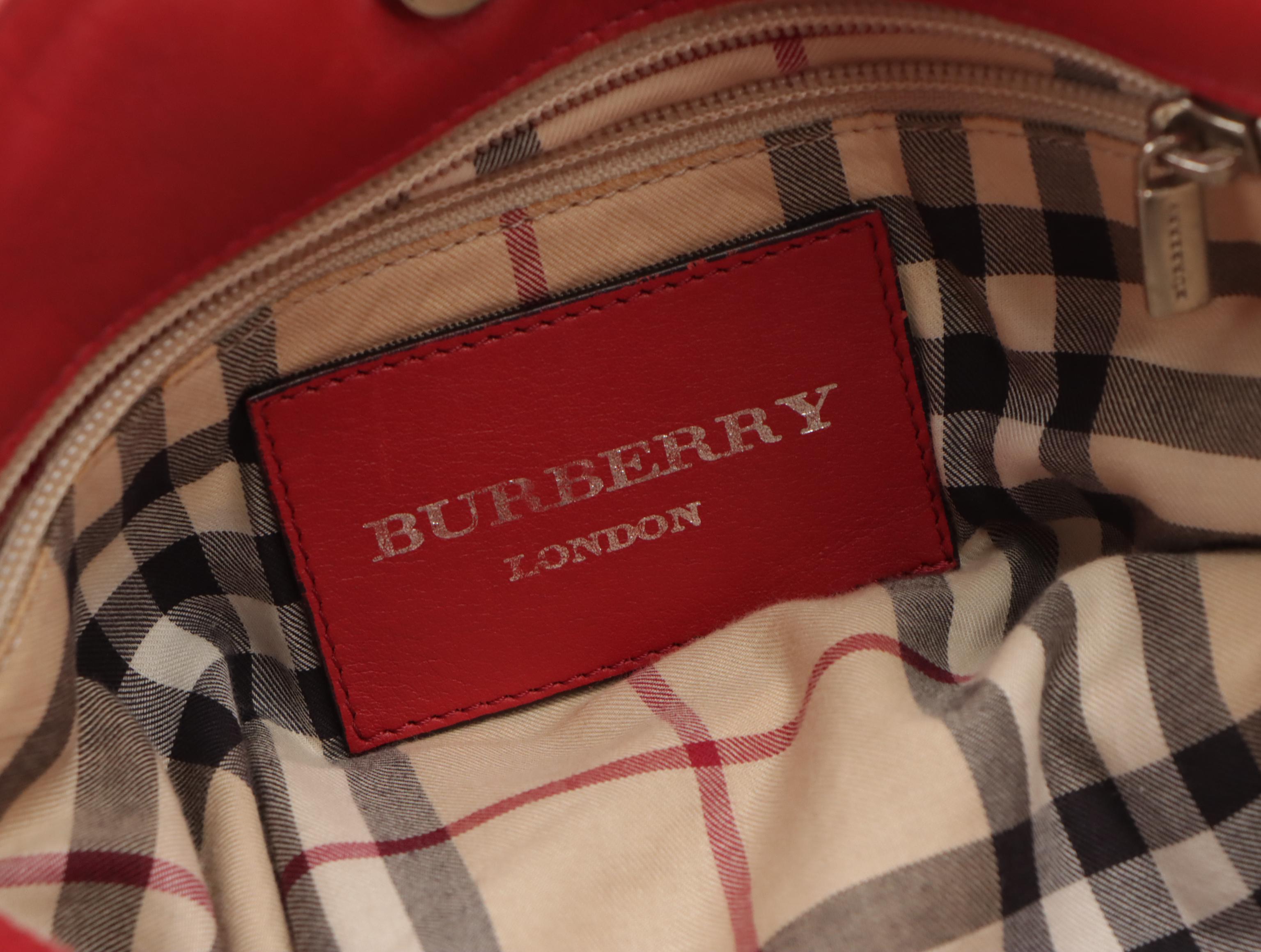 Burberry Front-Pocket Hobo Bag in Cherry Red Suede and Leather Trim