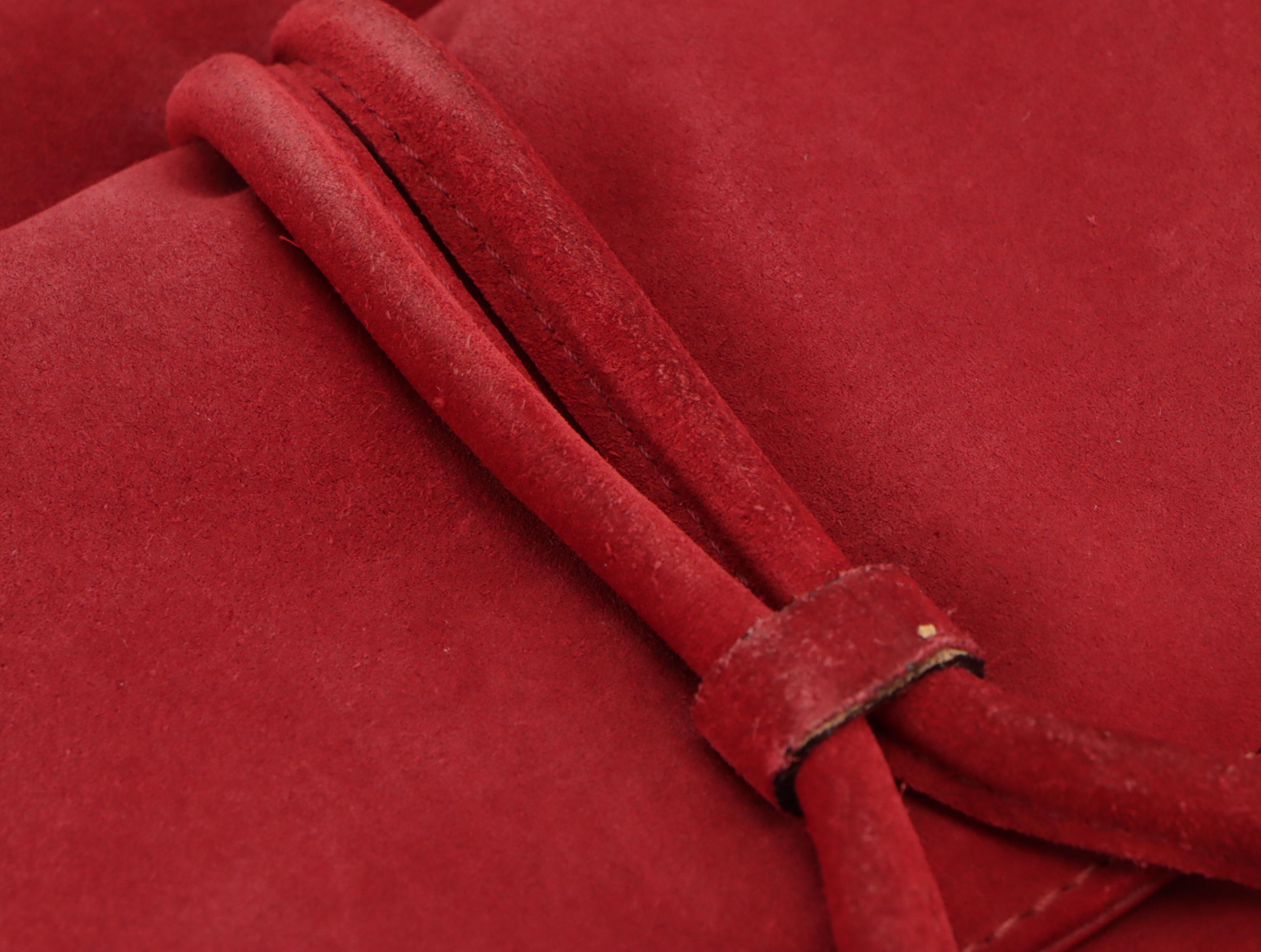 Burberry Front-Pocket Hobo Bag in Cherry Red Suede and Leather Trim