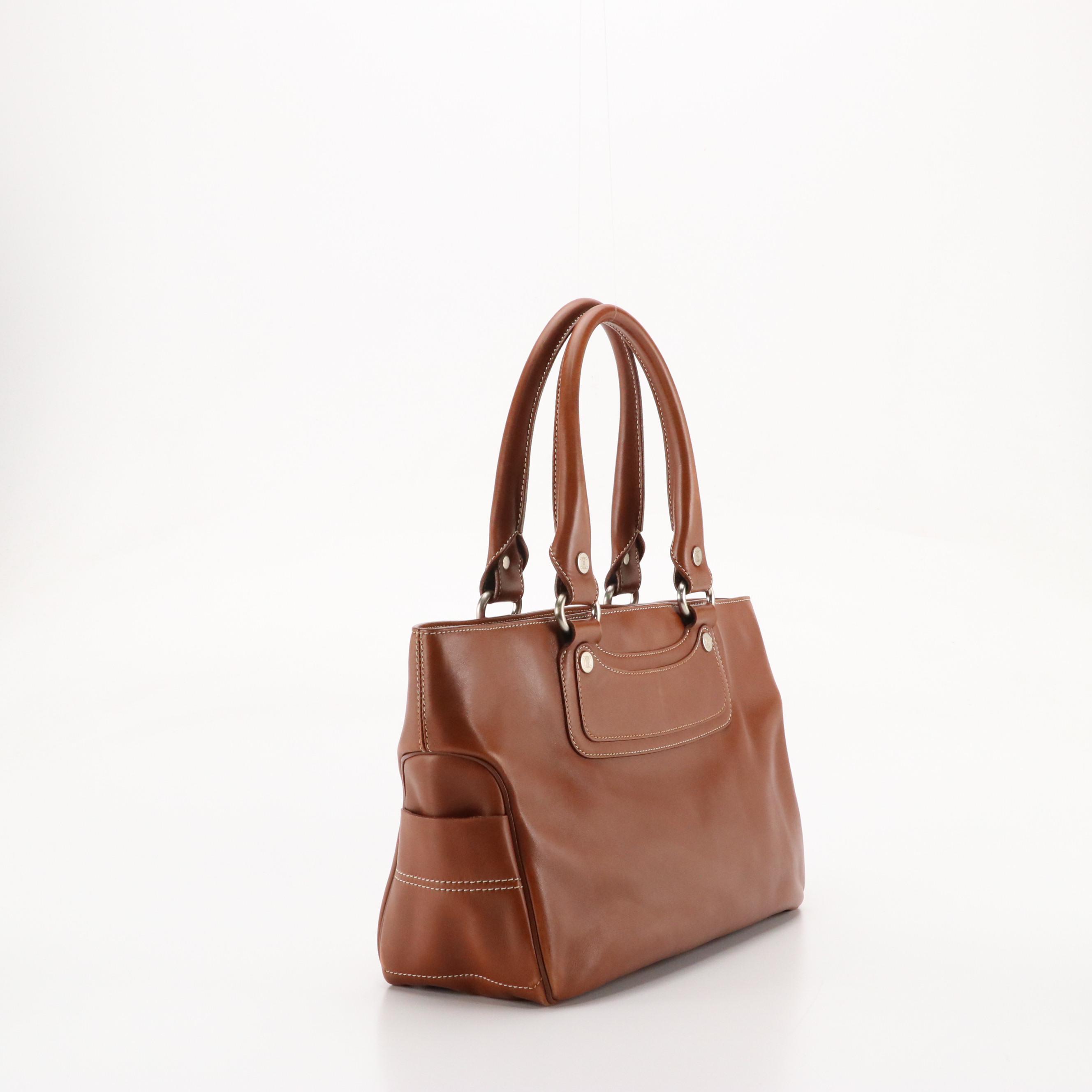 Celine Boogie Bag in Contrast-Stitched Caramel Brown Calfskin Leather