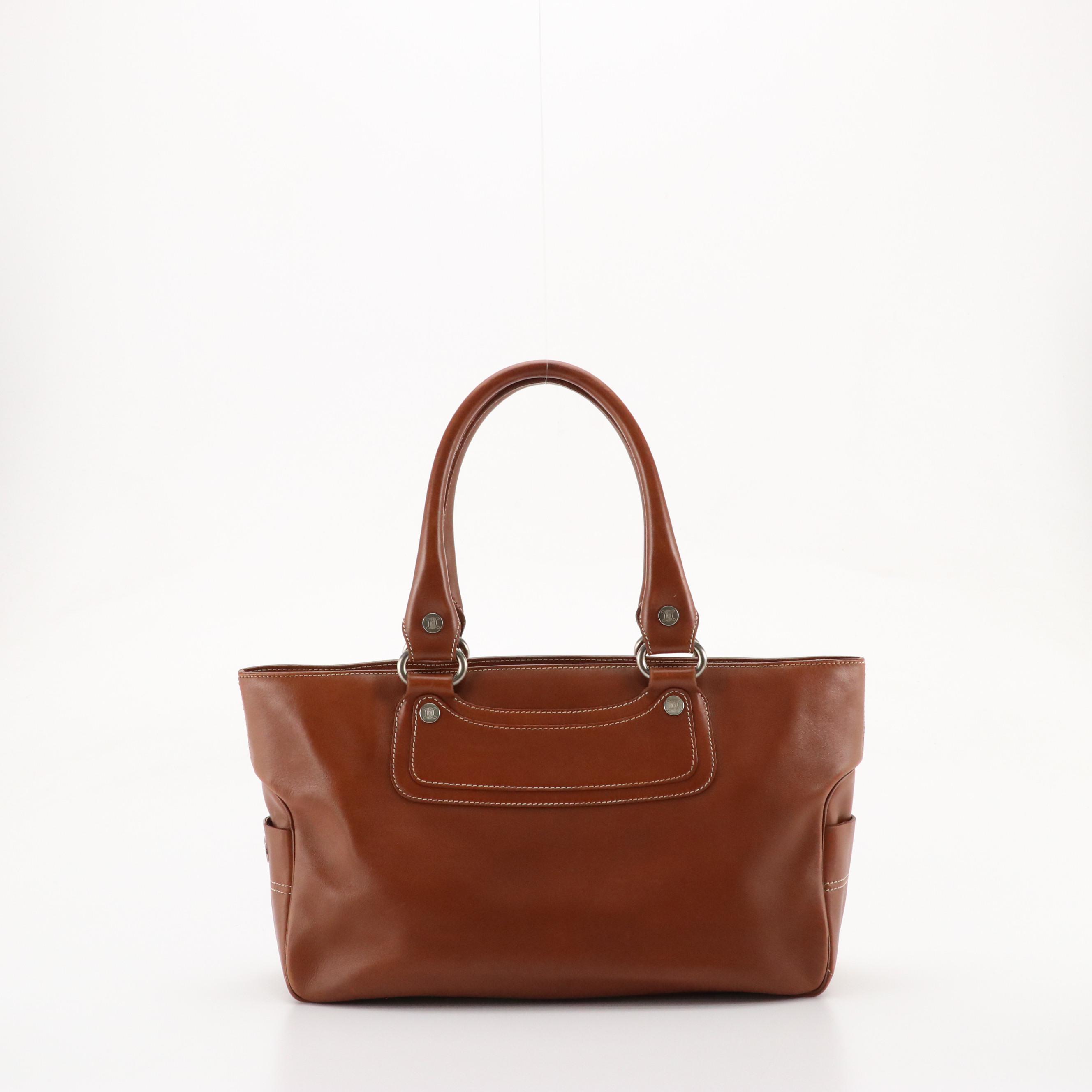 Celine Boogie Bag in Contrast-Stitched Caramel Brown Calfskin Leather