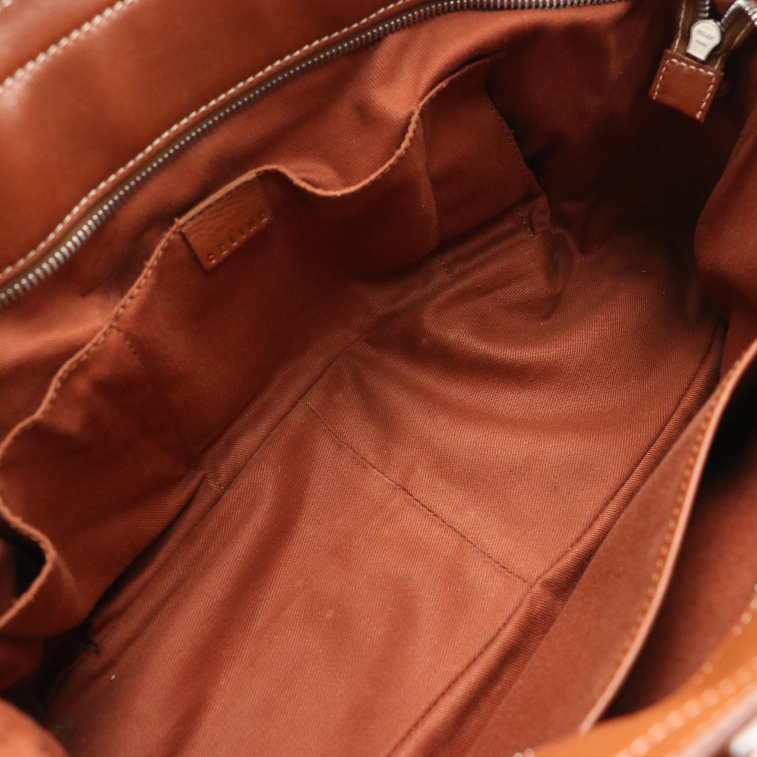 Celine Boogie Bag in Contrast-Stitched Caramel Brown Calfskin Leather