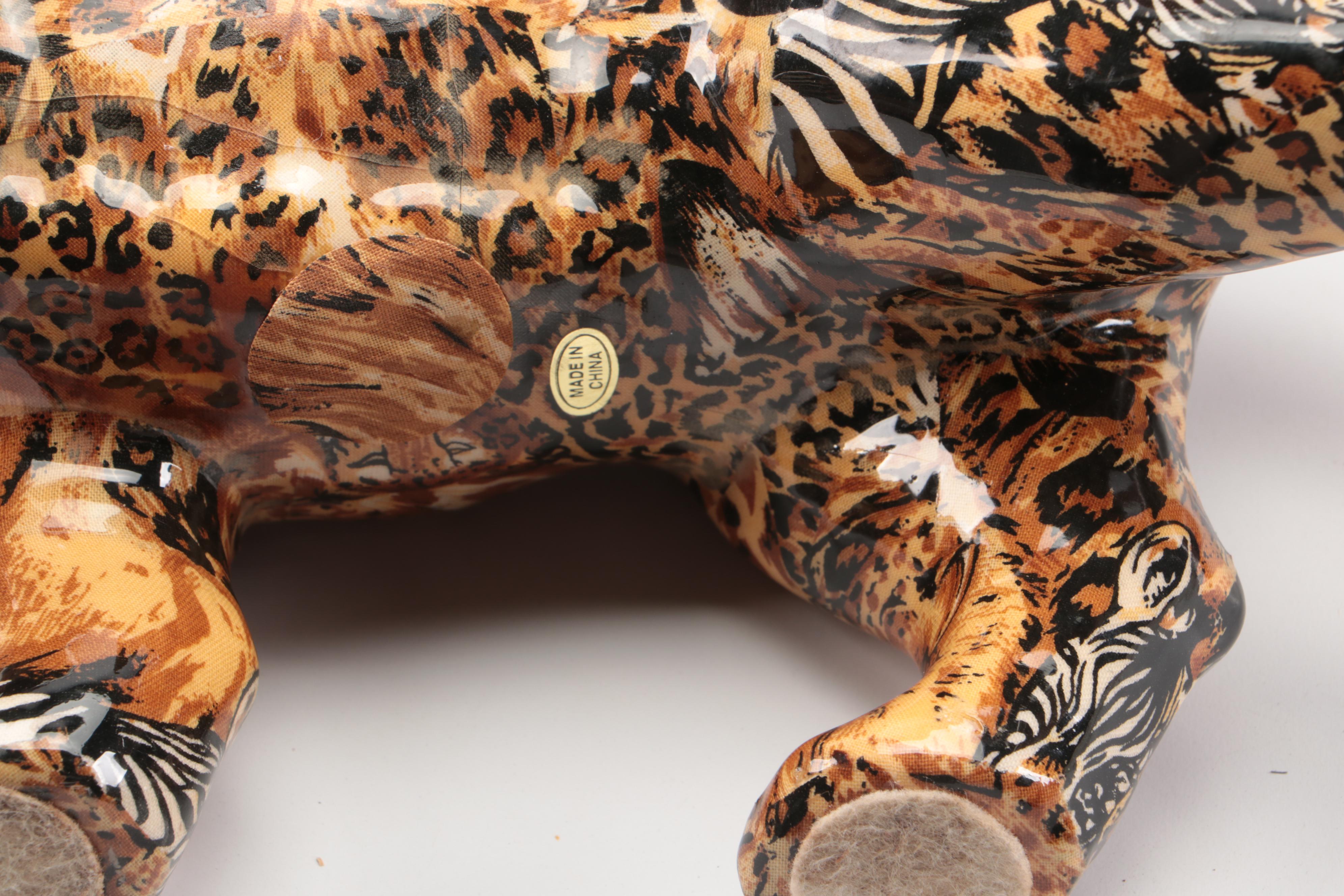 Etched Wooden Decorative Box, World Market Candle Holders, and Ceramic Animals