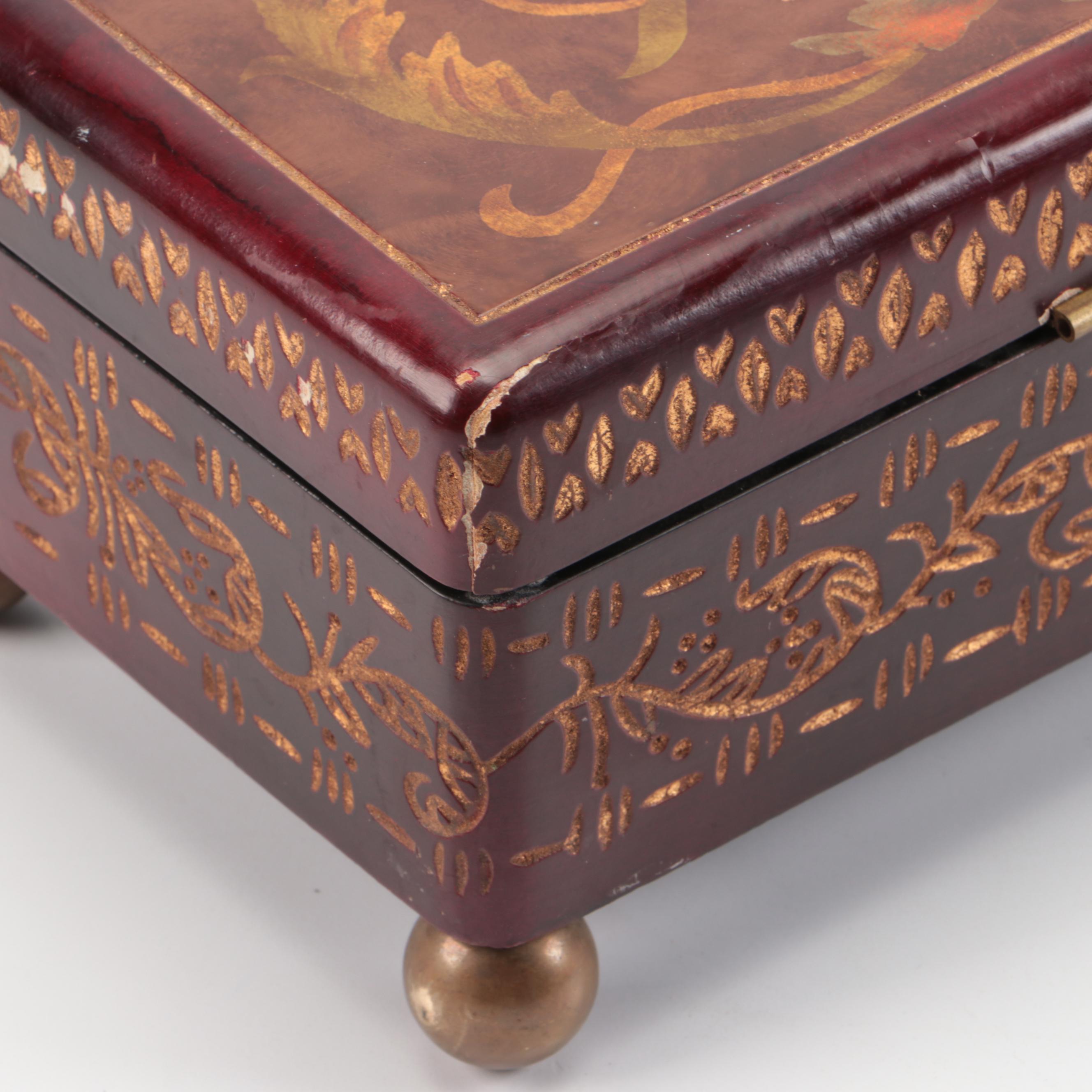 Etched Wooden Decorative Box, World Market Candle Holders, and Ceramic Animals