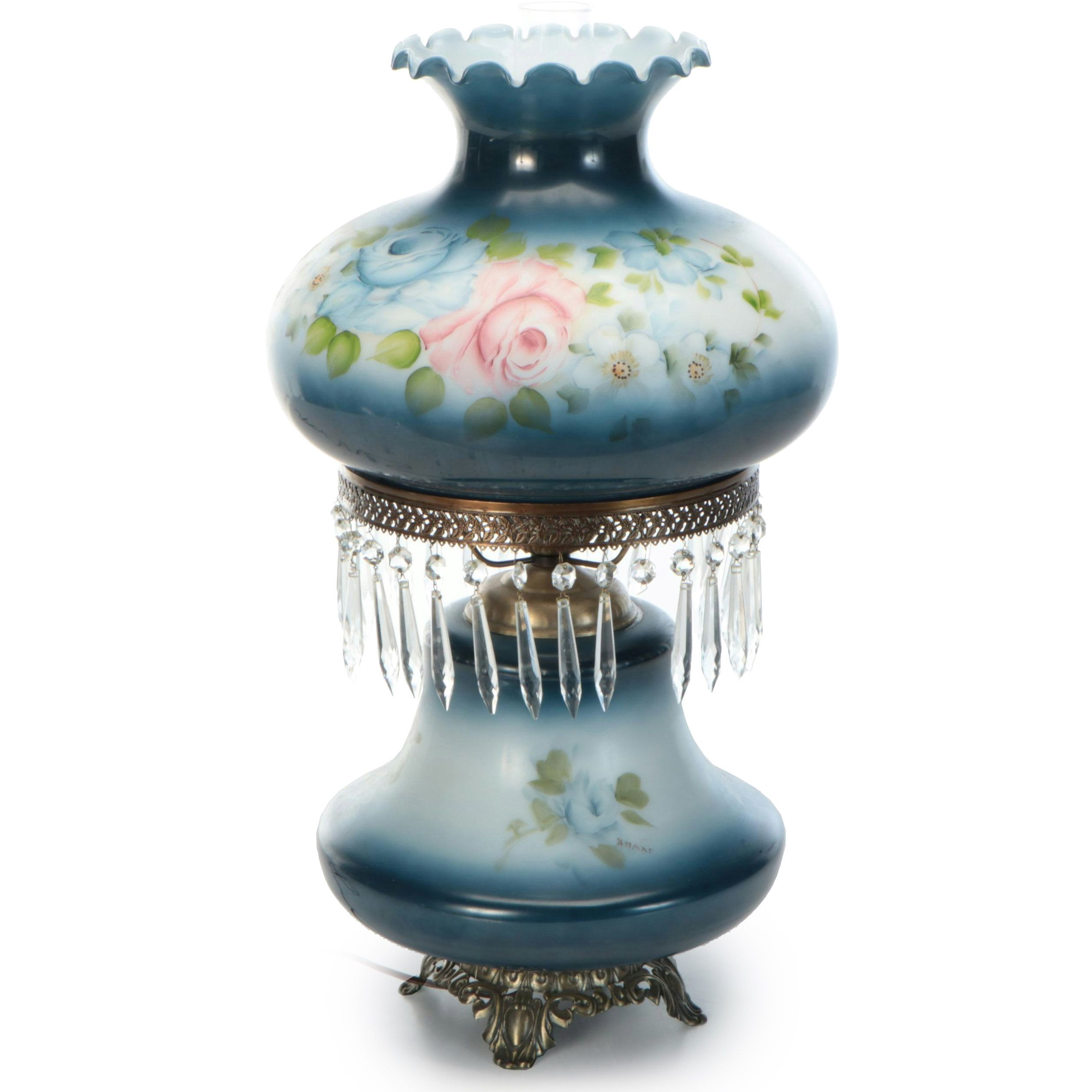 Accurate Casting Co. Spelter Parlor Lamp with Hobbyist Painted Shade and Font