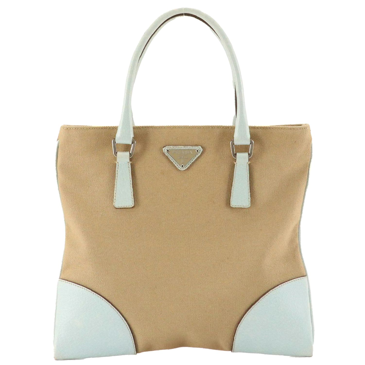 Prada Mini Tote in Canvas with Cinghiale Leather Trim