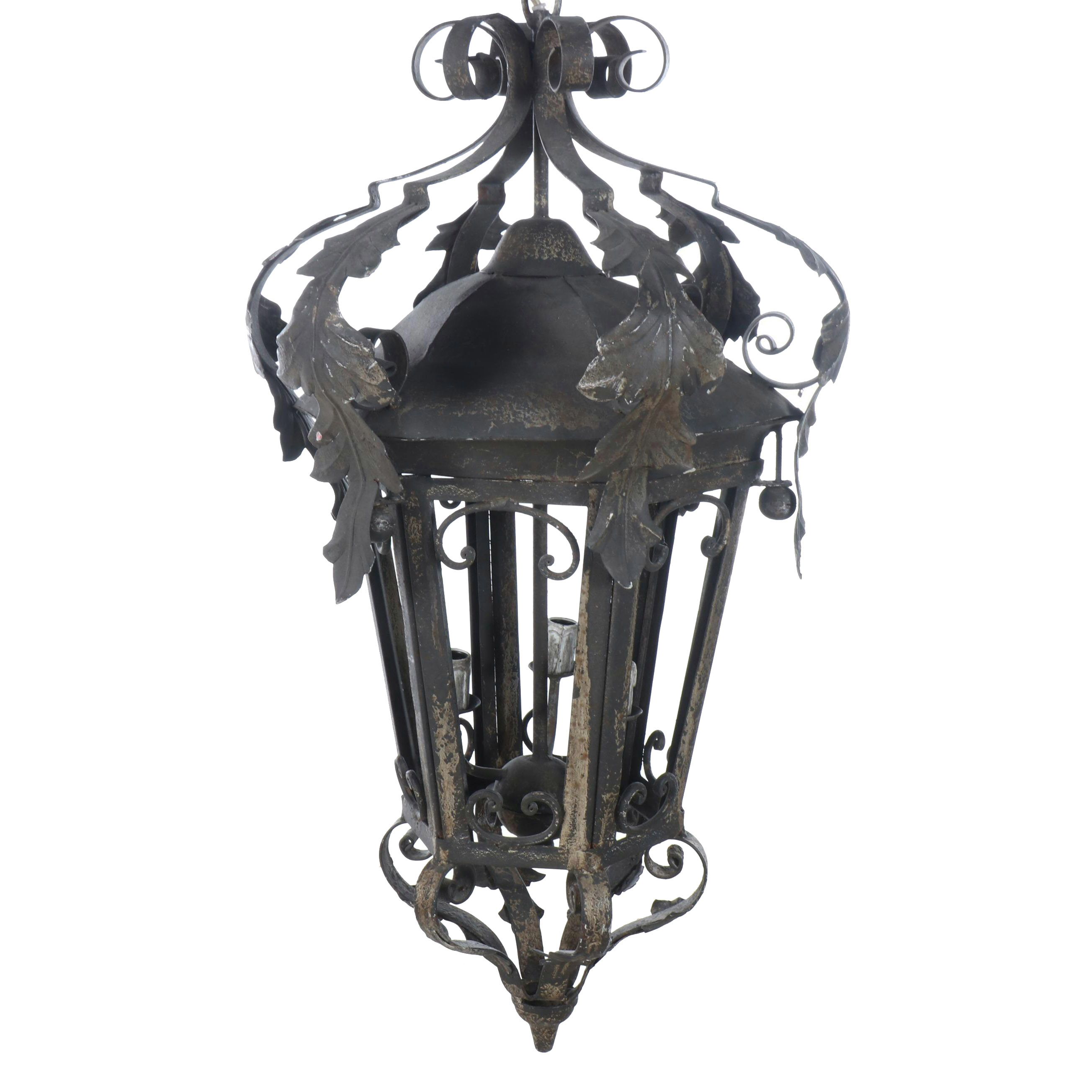 Spanish Baroque Style Black Metal Pendant Lamp
