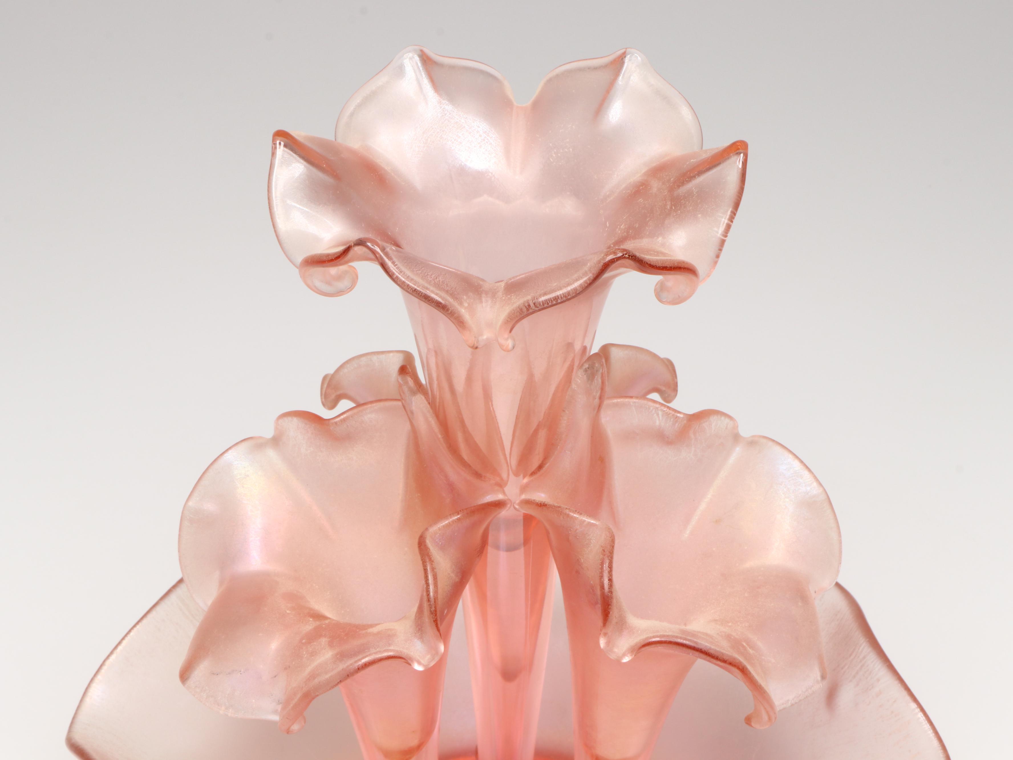 Fenton Velva Rose 75th Anniversary Iridescent Pink Satin Glass Epergne