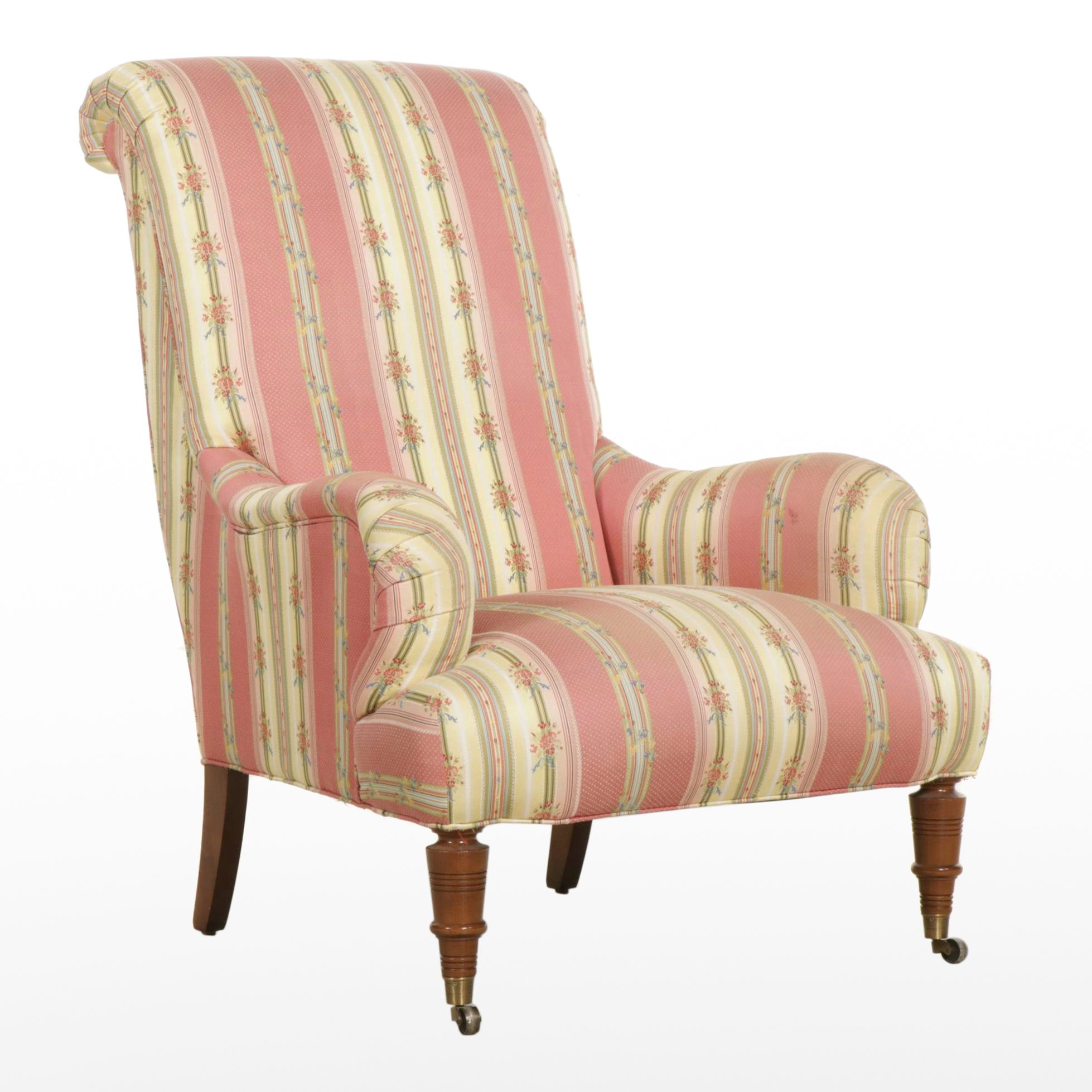 Upholstered Armchair with Turned Legs, Late 20th to 21st Century