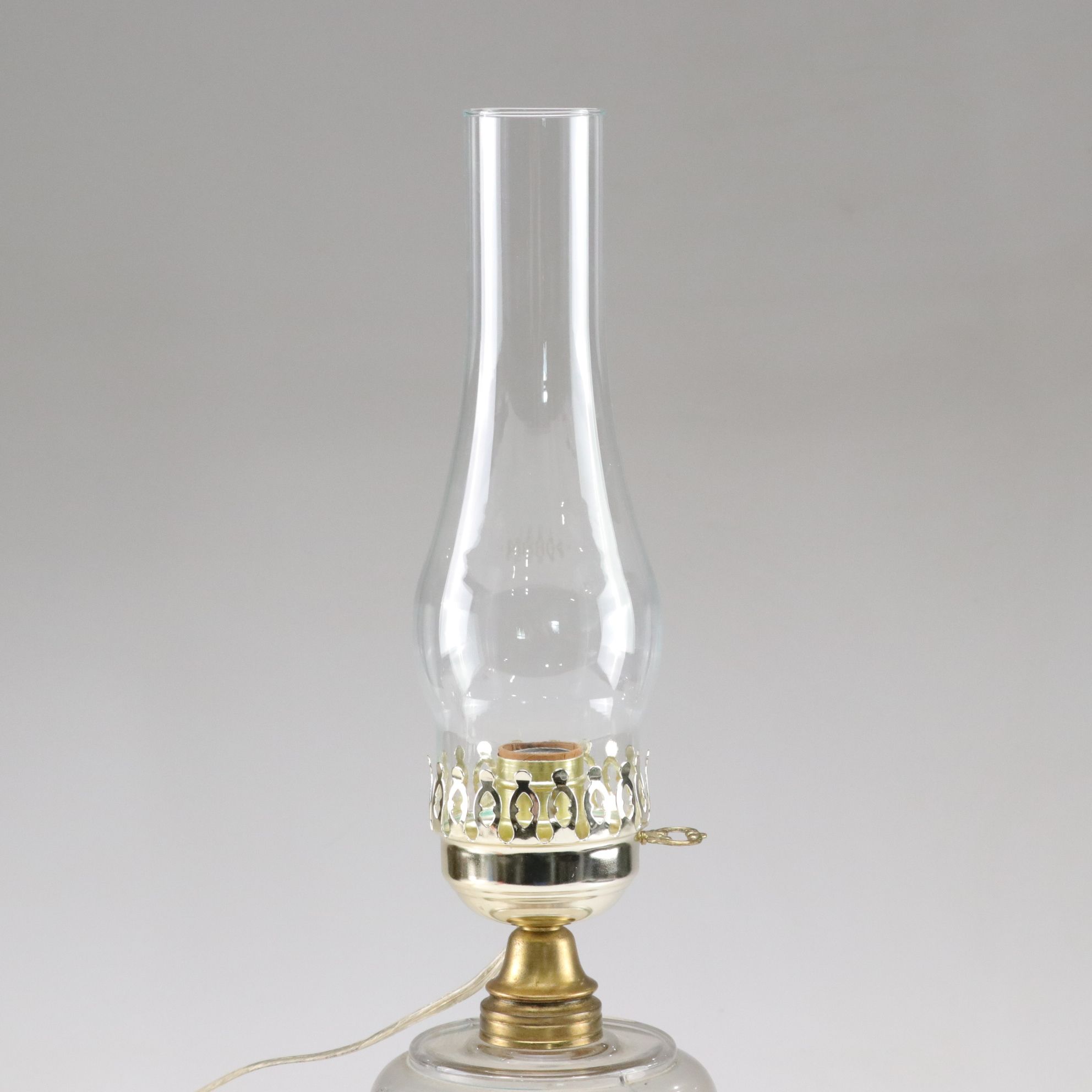 Paint Decorated Glass Kerosene Table Lamp, French Adapted