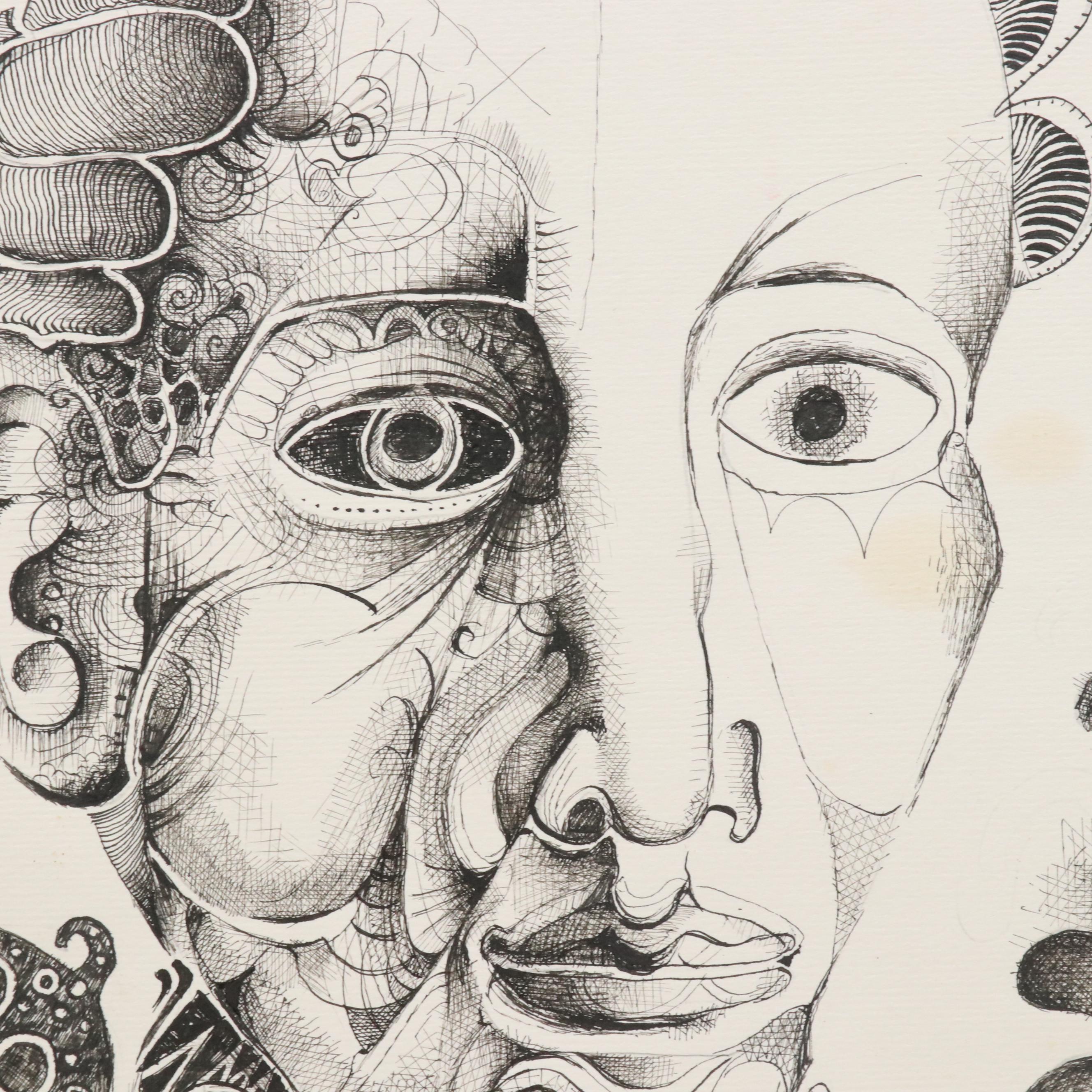 Nikolay "Kuk" Manuylov Surrealist Ink Portrait, 2001