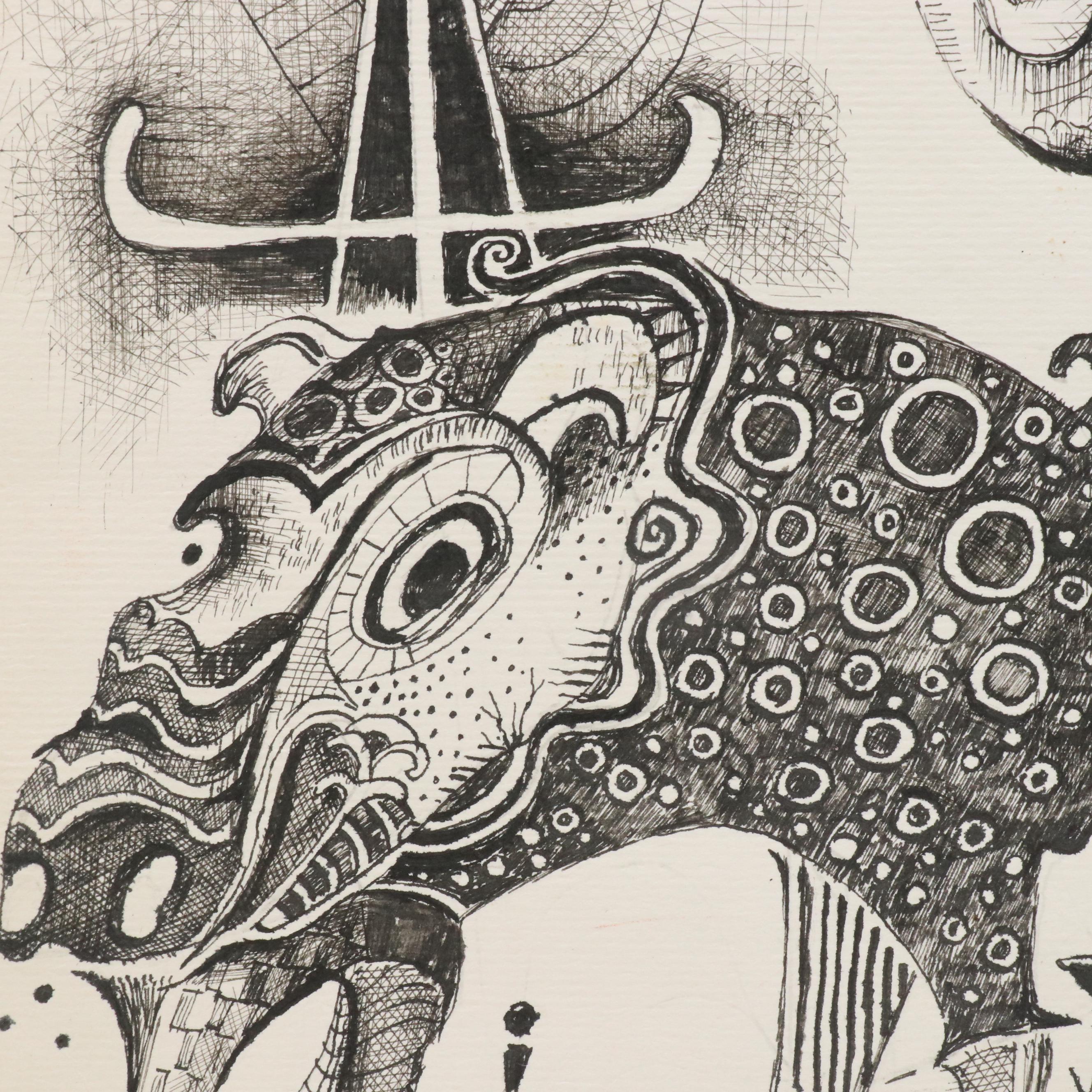 Nikolay "Kuk" Manuylov Surrealist Ink Portrait, 2001