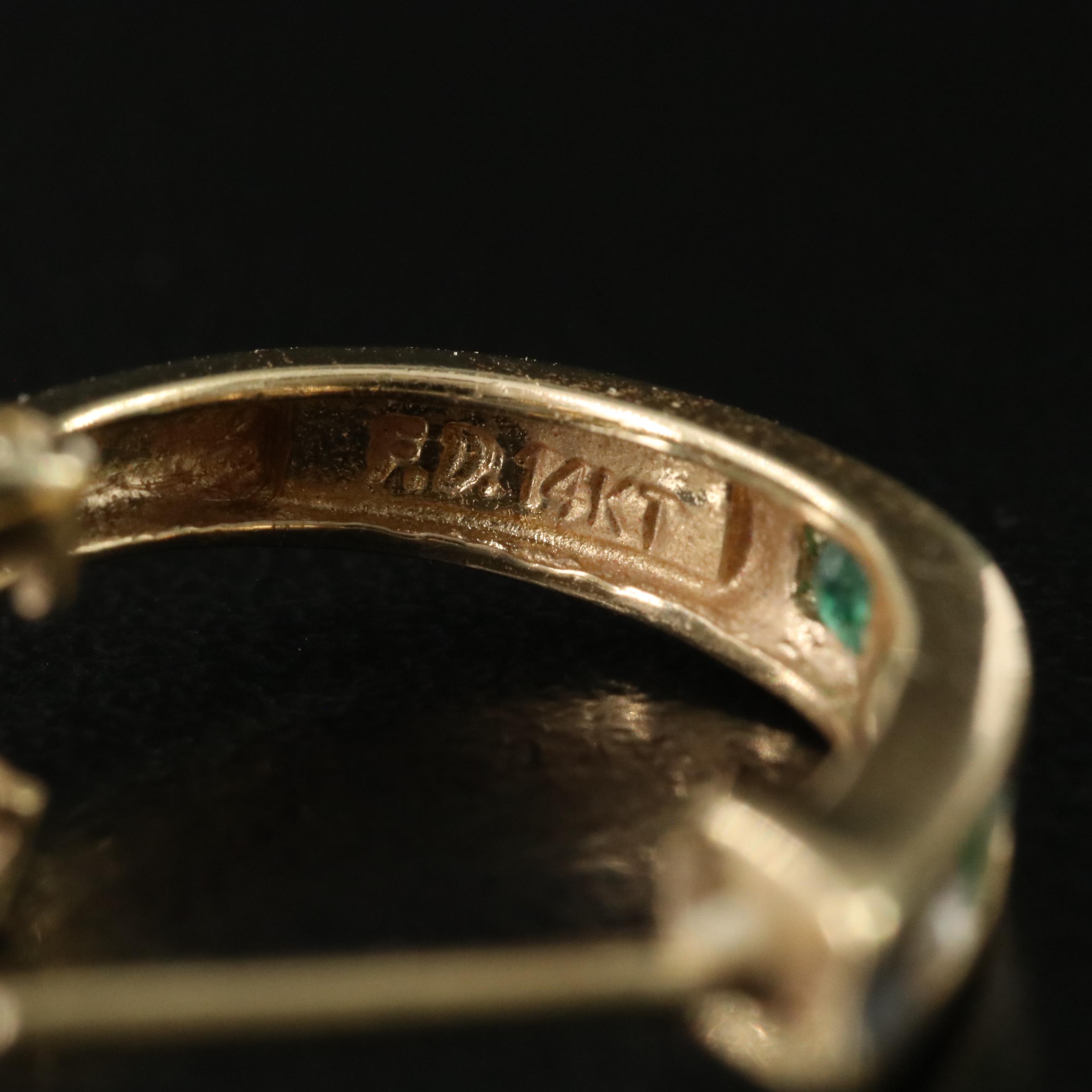 14K Diamond and Emerald Hoop Earrings