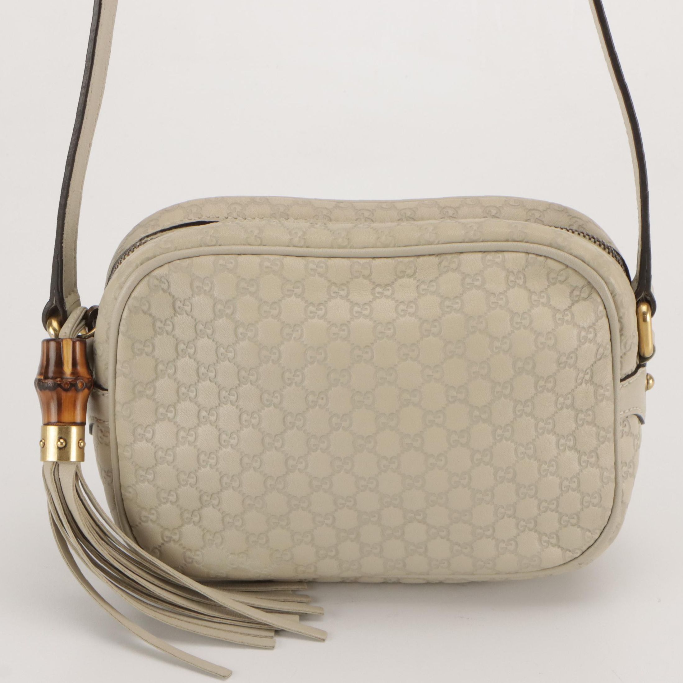 Gucci Bamboo Zip-Around Crossbody Camera Bag in Ivory Microguccissima Leather