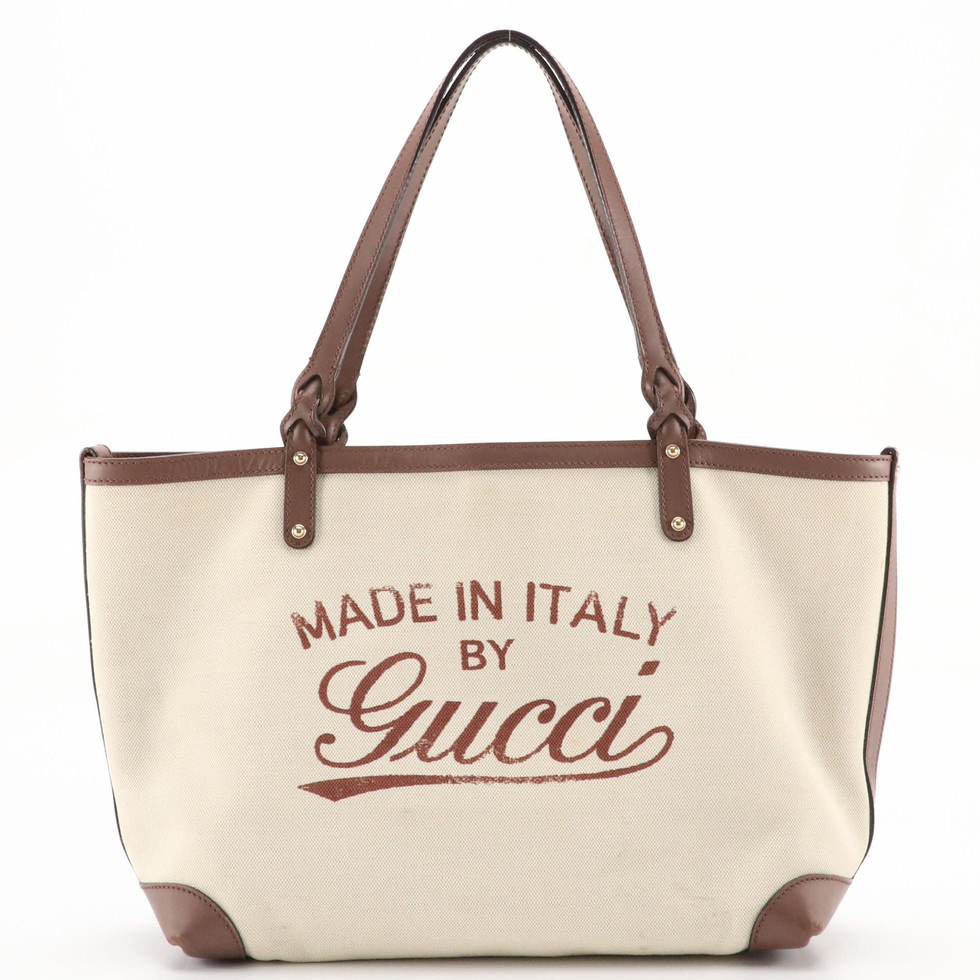 Gucci Japan Exclusive Craft Tote in Natural Canvas and Mocha Brown Leather