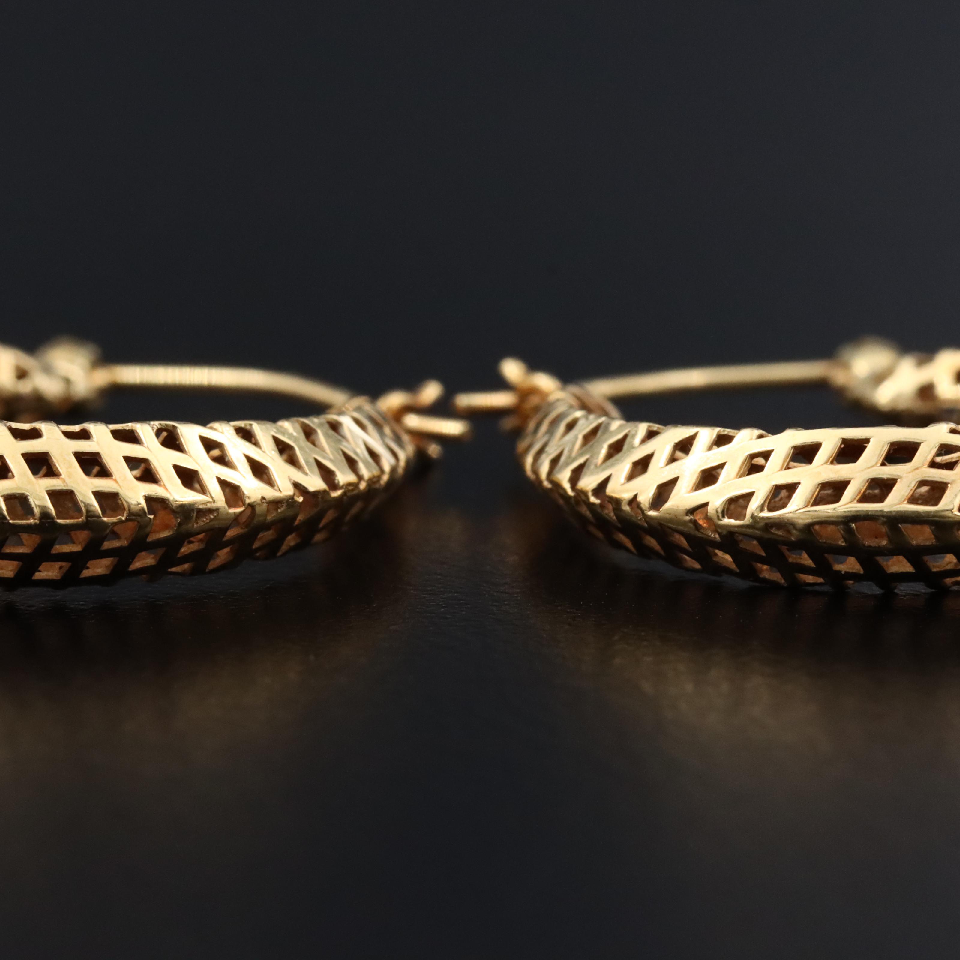 18K Crosshatch Hoops