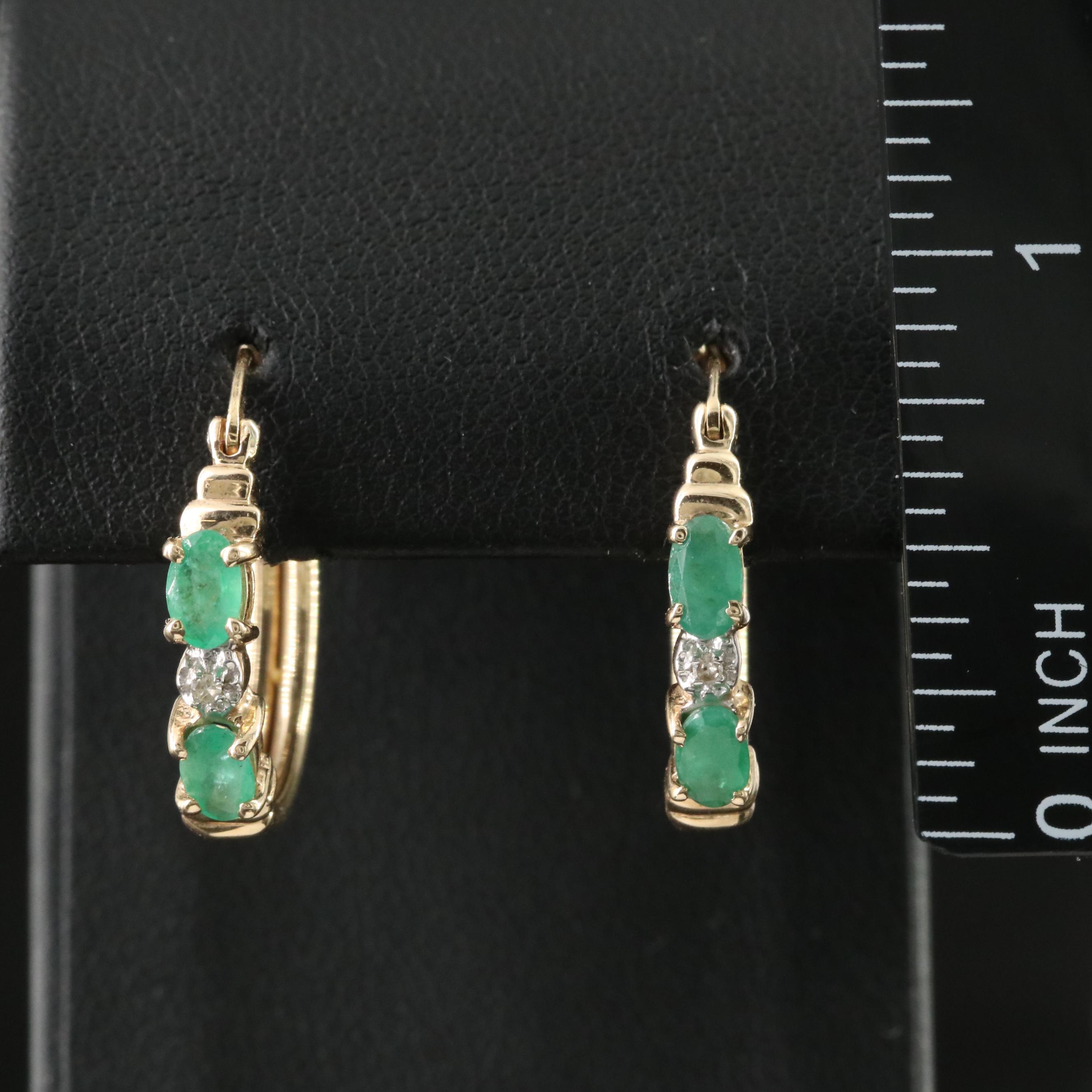 10K Emerald and Diamond Hoop Earrings