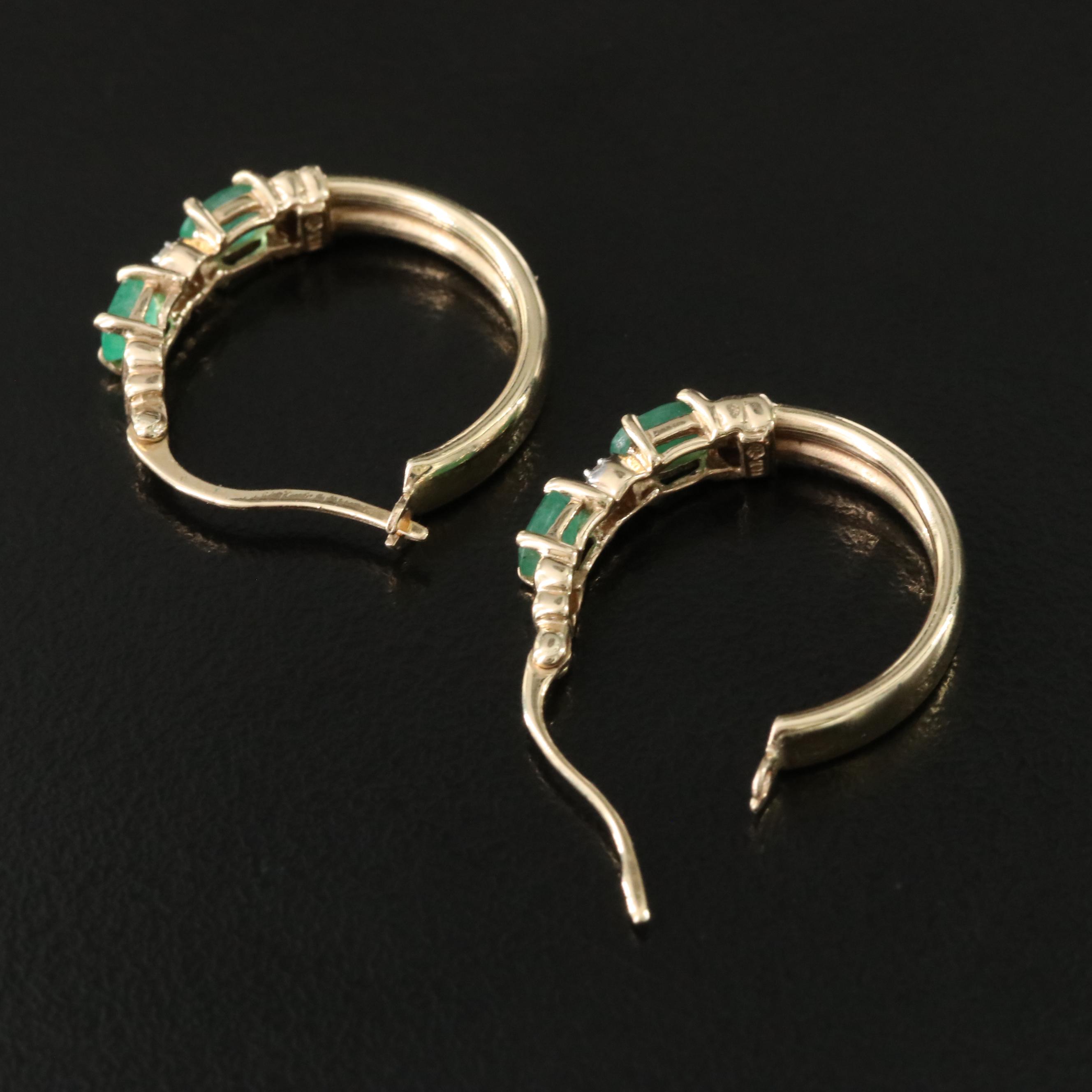 10K Emerald and Diamond Hoop Earrings