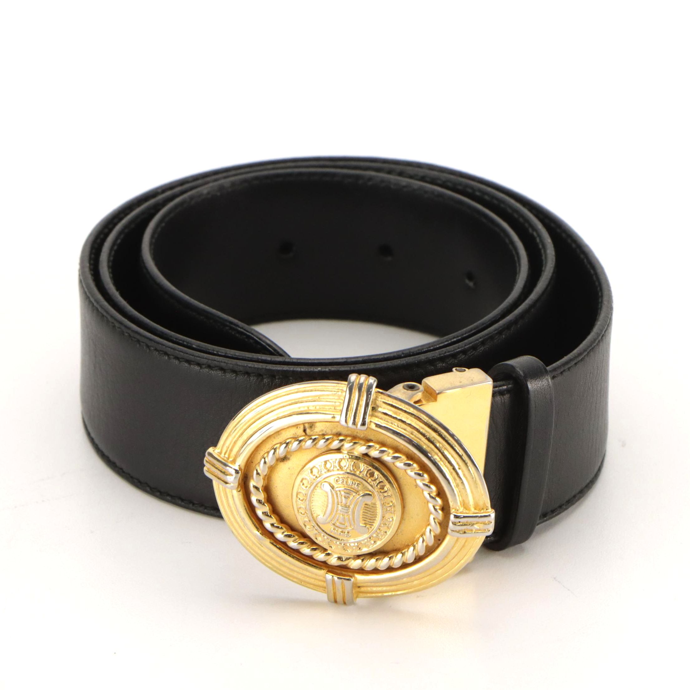 Celine Vintage Black Calfskin Leather Belt