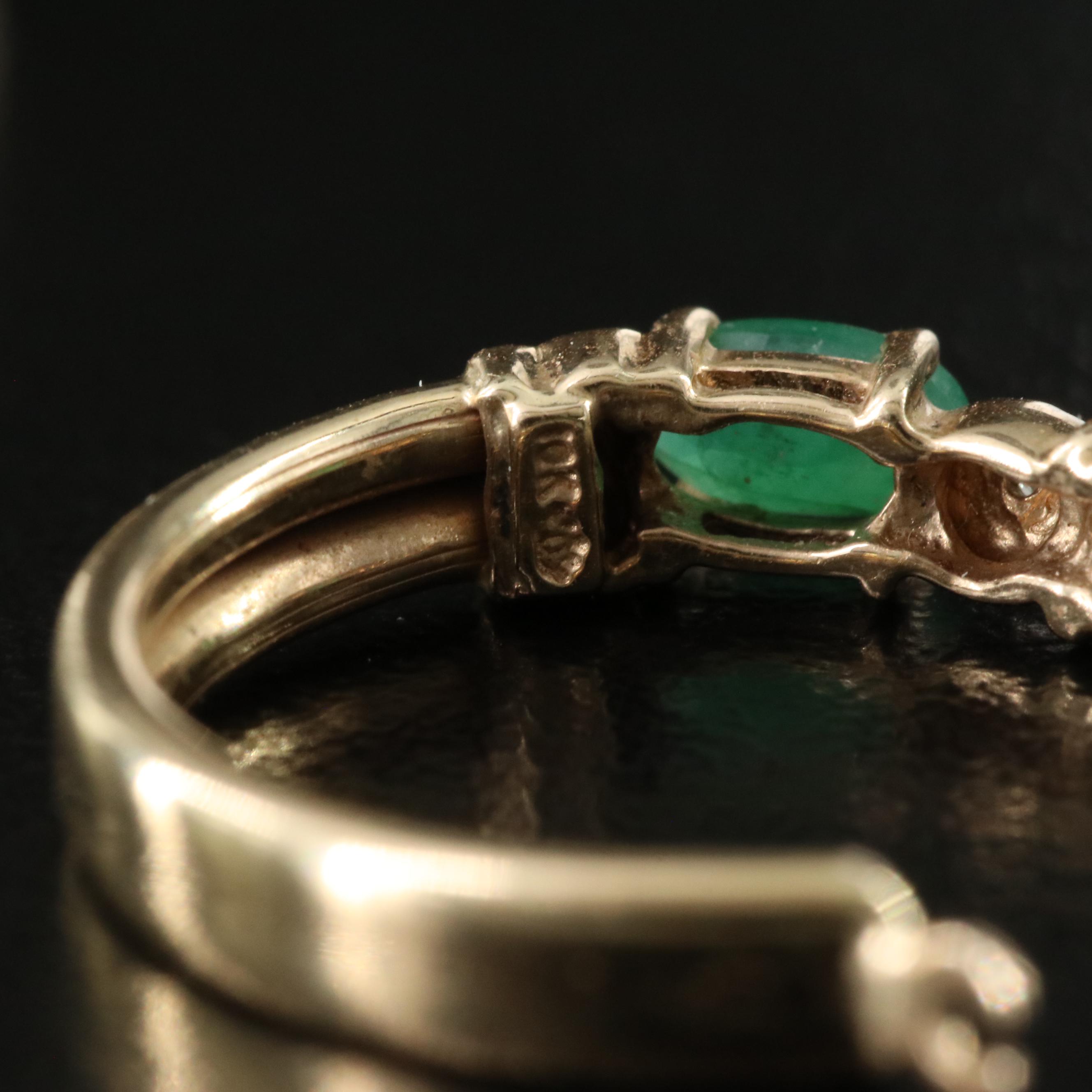 10K Emerald and Diamond Hoop Earrings