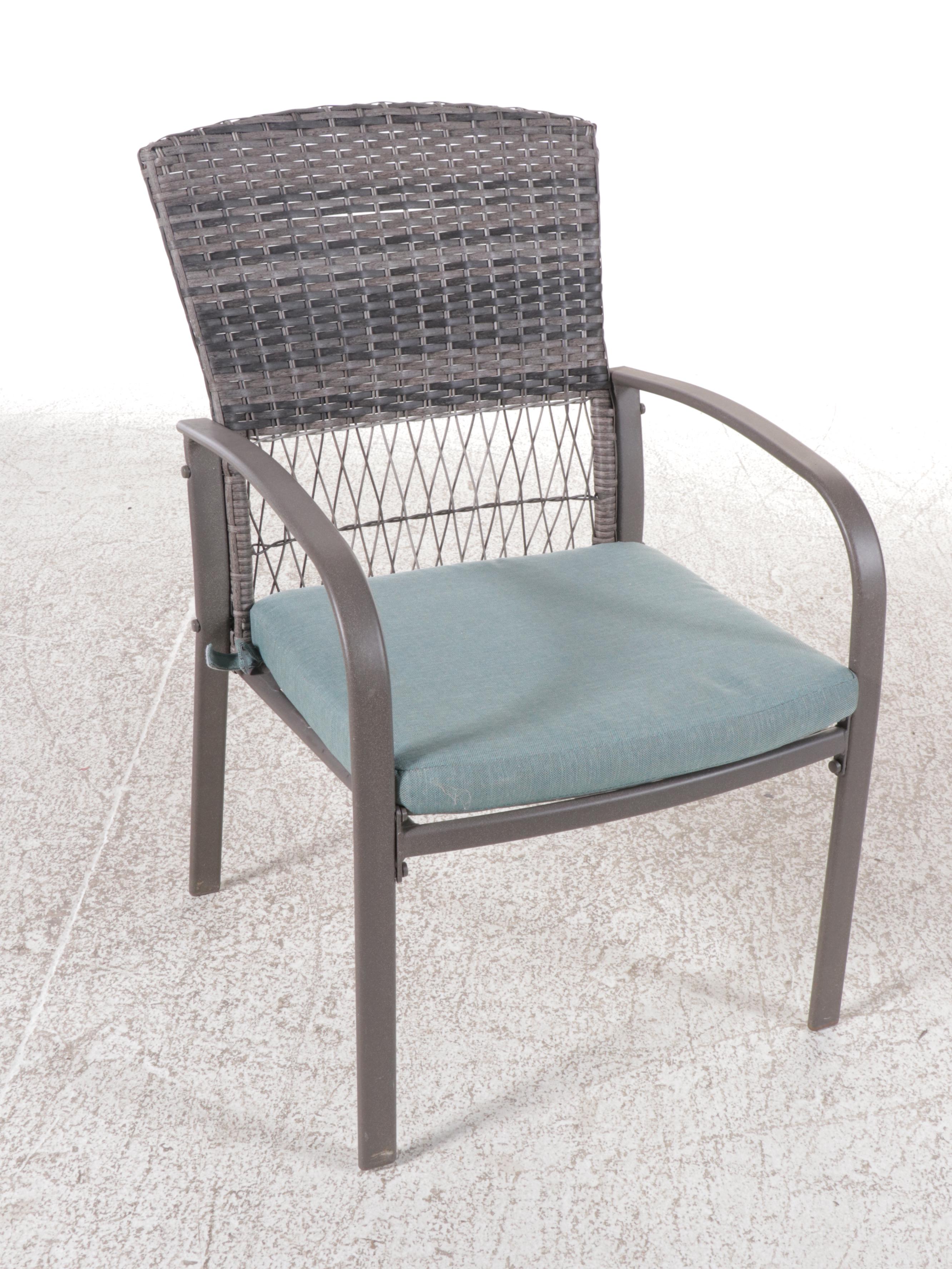 Set of Six Aluminum and Resin Wicker Amrchairs