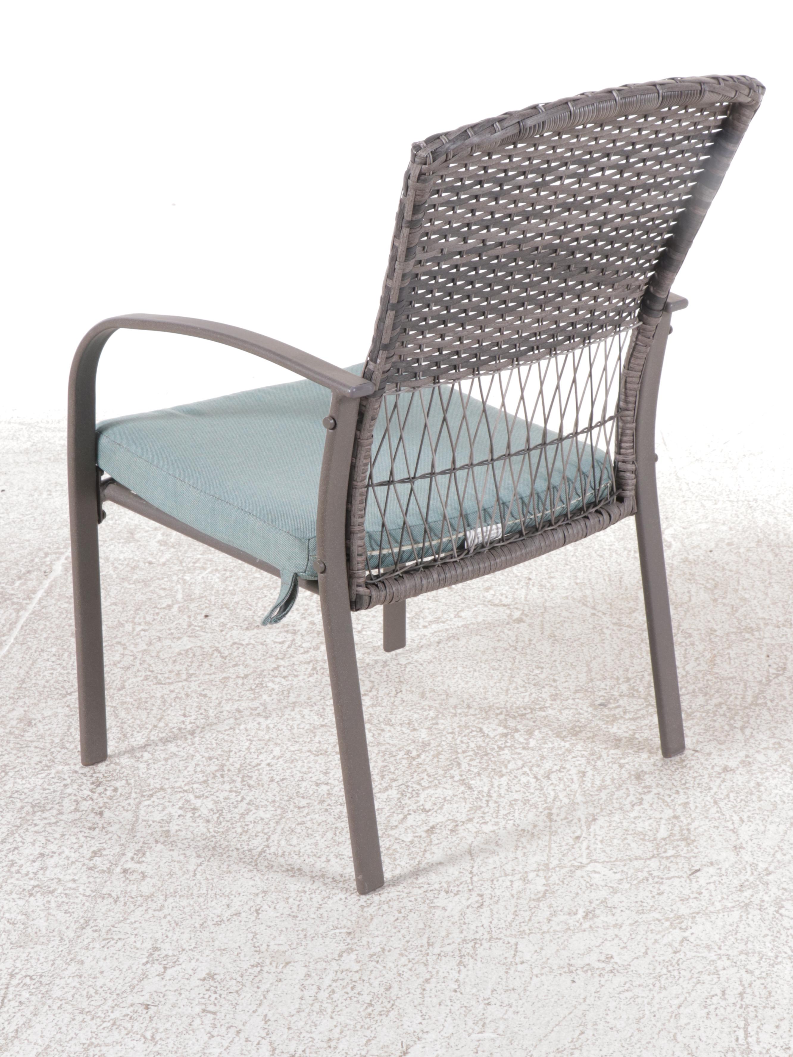 Set of Six Aluminum and Resin Wicker Amrchairs