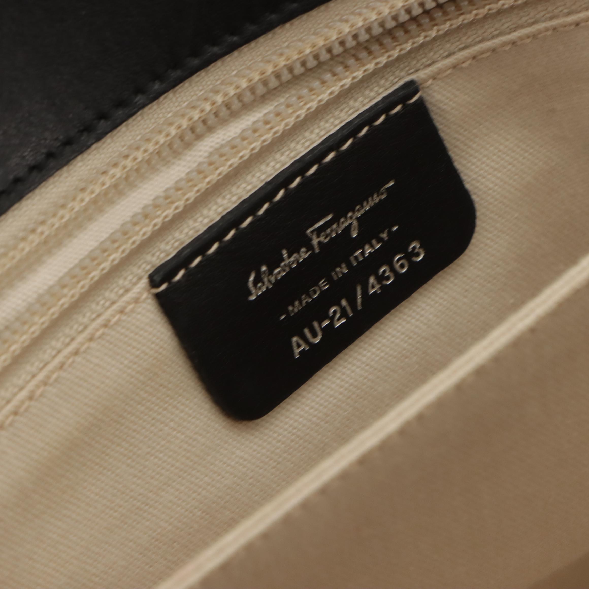 Salvatore Ferragamo Flap Shoulder Bag in Black Textured Leather