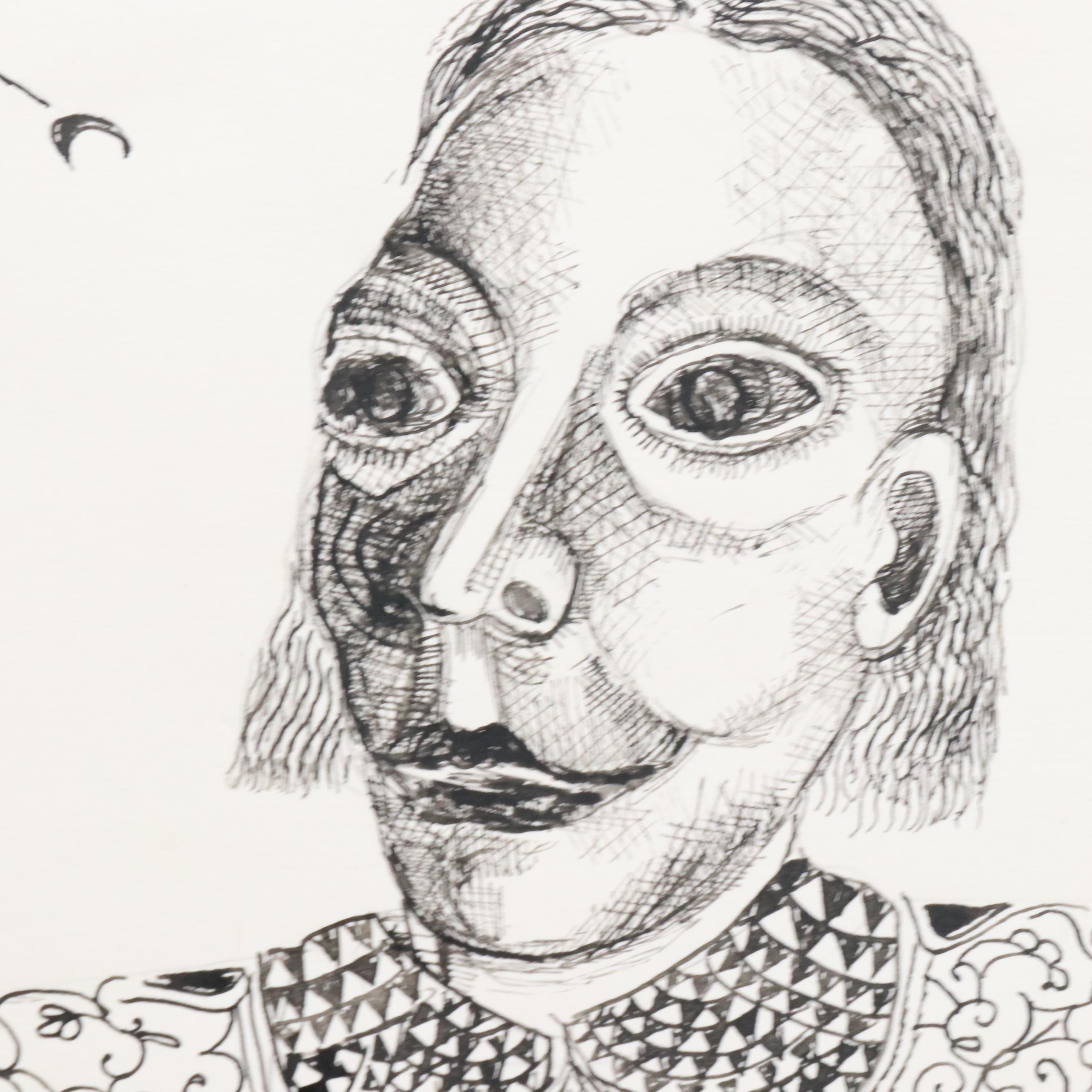 Nikolay "Kuk" Manuylov Surrealist Ink Drawing "Hooray for Us," 21st Century