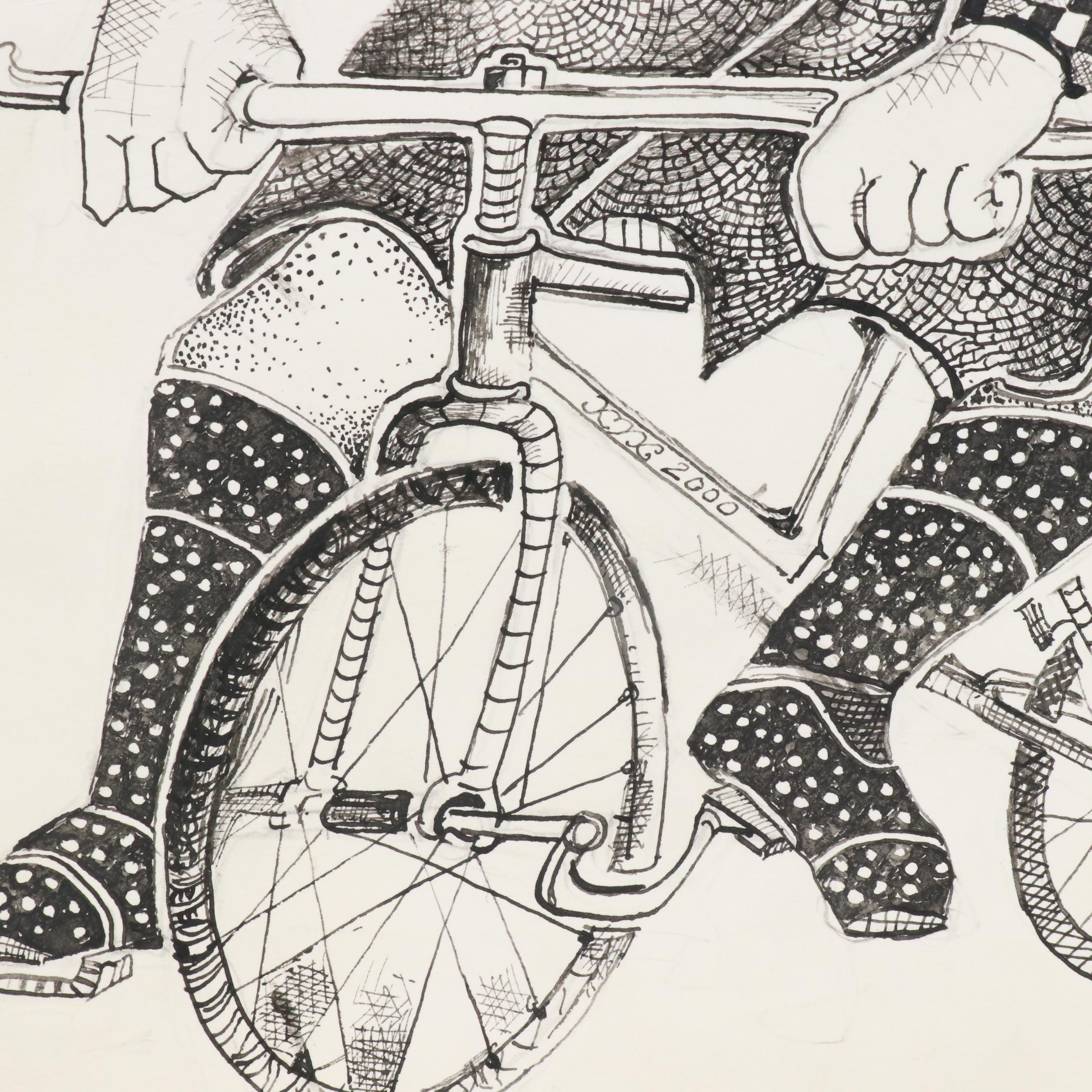 Nikolay "Kuk" Manuylov Surrealist Ink Drawing "Hooray for Us," 21st Century