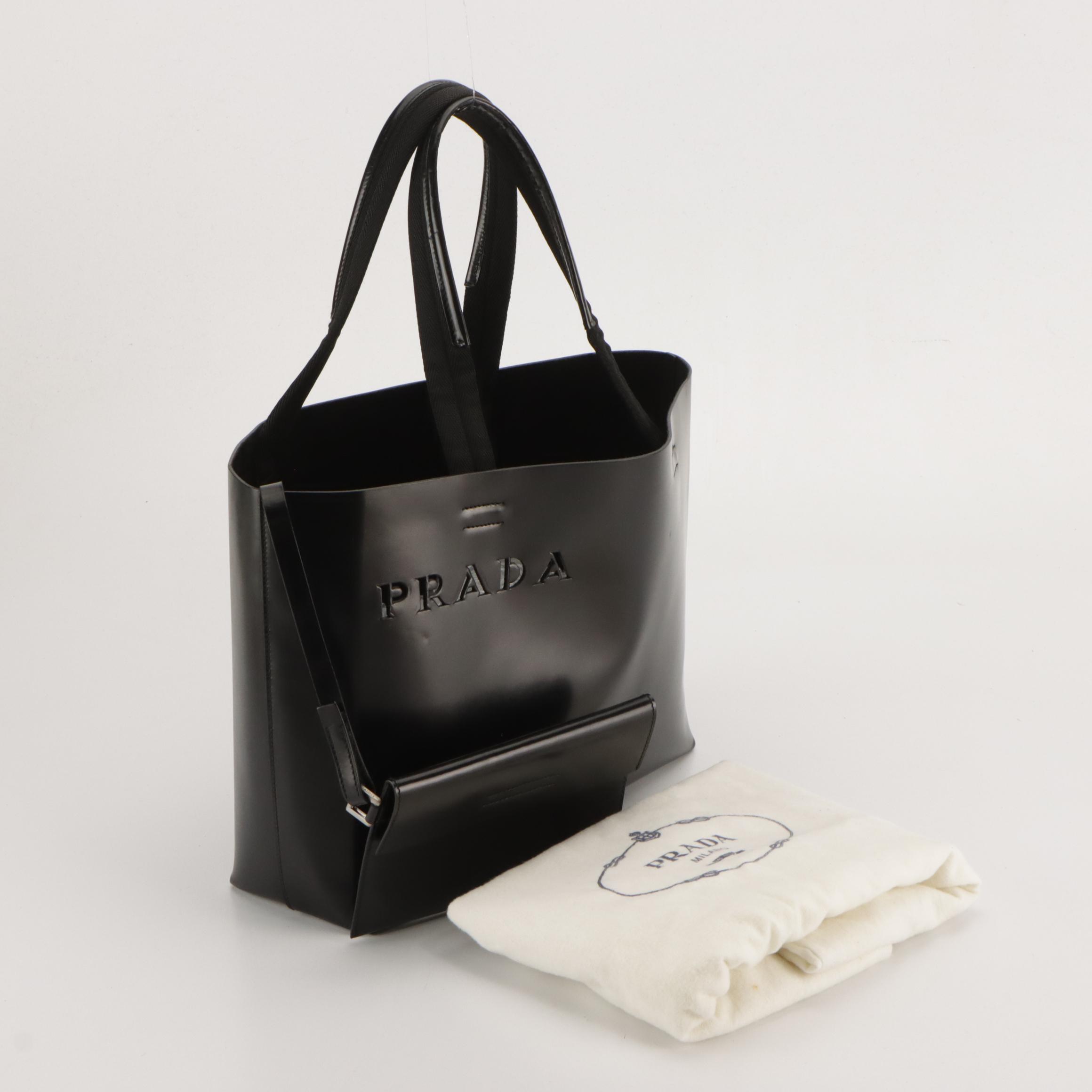 Prada Black Leather Tote with Flap Pouch