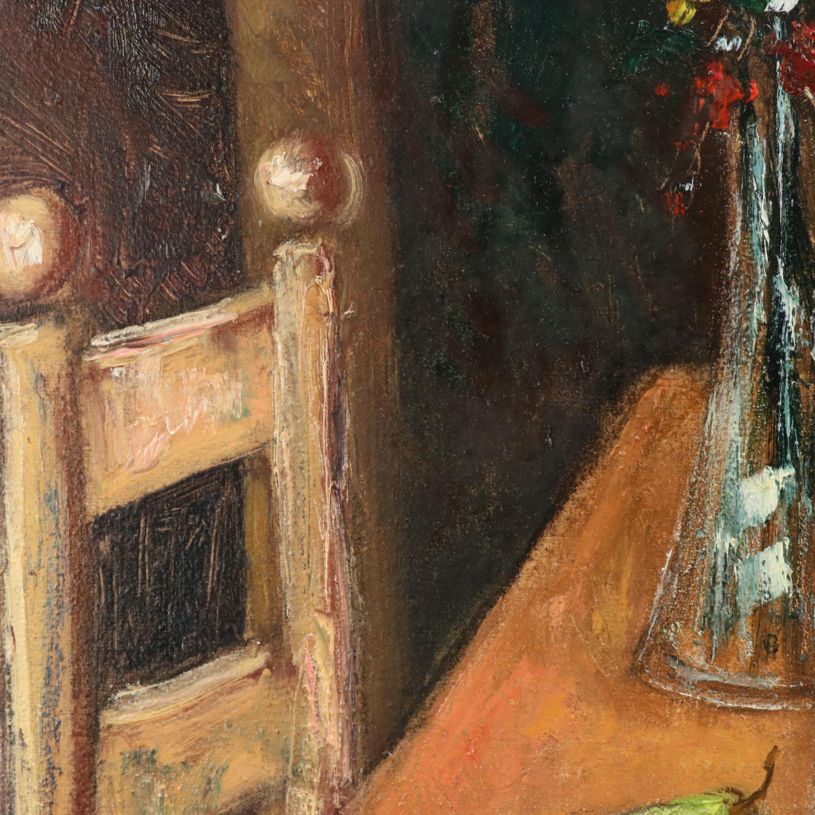 Ladislao Plasencki Still Life Oil Painting with Violin and Fruit