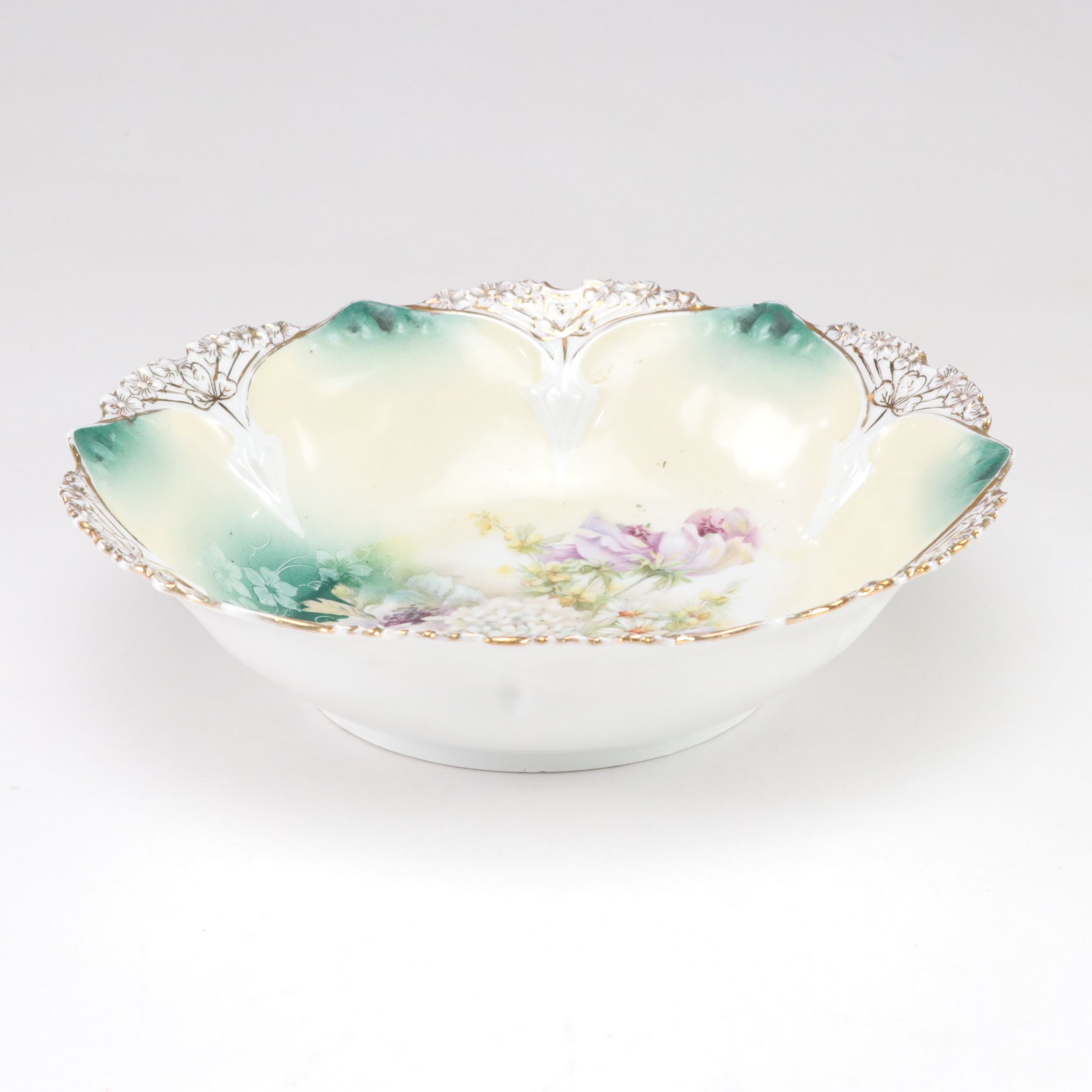 RS Prussia Gilt Rimmed Floral Dessert & Serving Bowl