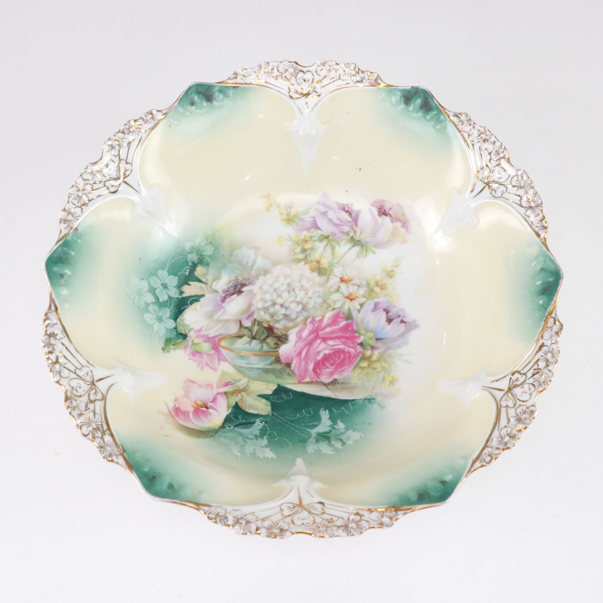 RS Prussia Gilt Rimmed Floral Dessert & Serving Bowl