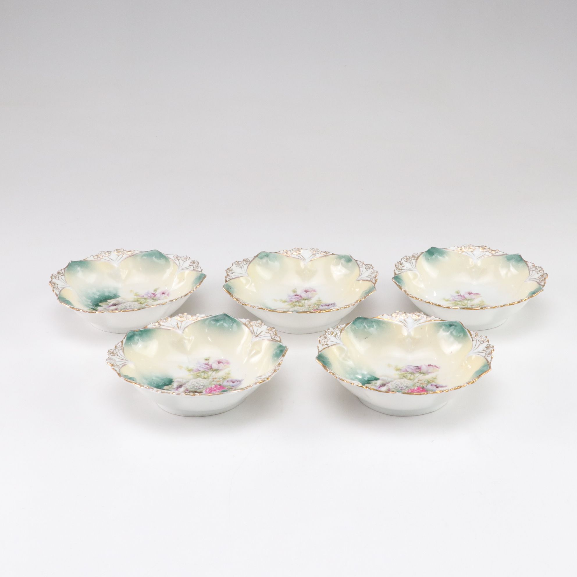 RS Prussia Gilt Rimmed Floral Dessert & Serving Bowl