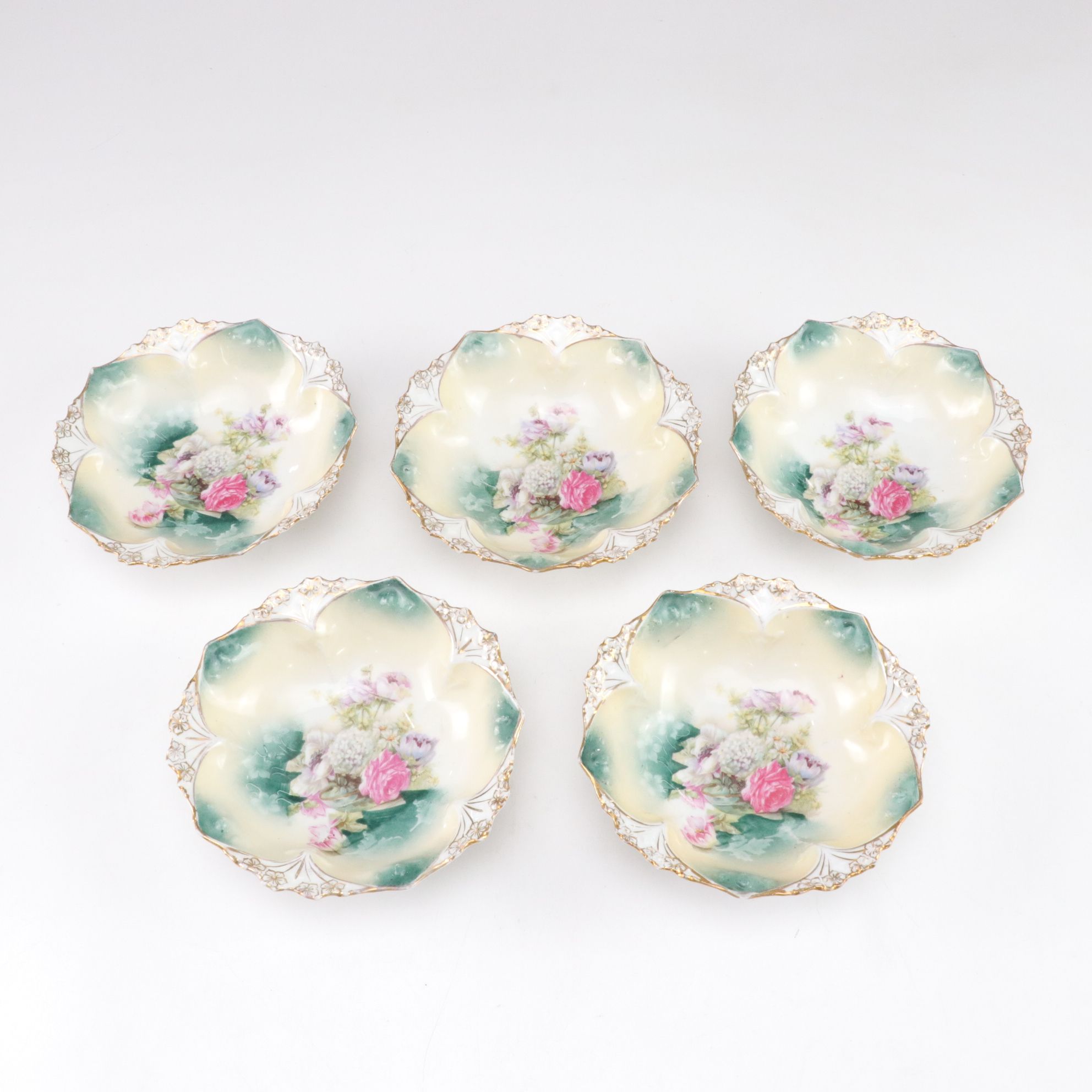 RS Prussia Gilt Rimmed Floral Dessert & Serving Bowl