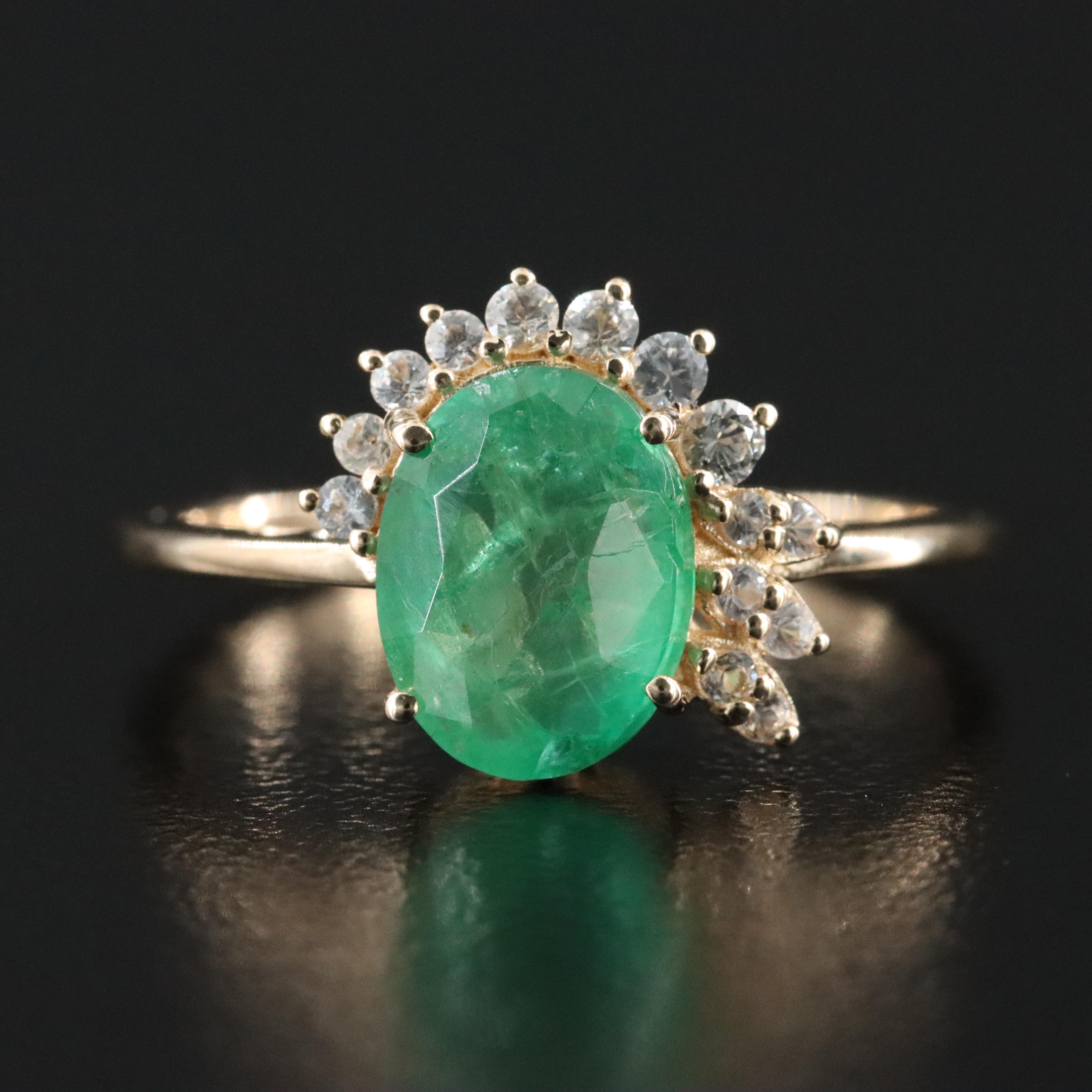 14K Emerald and White Sapphire Ring