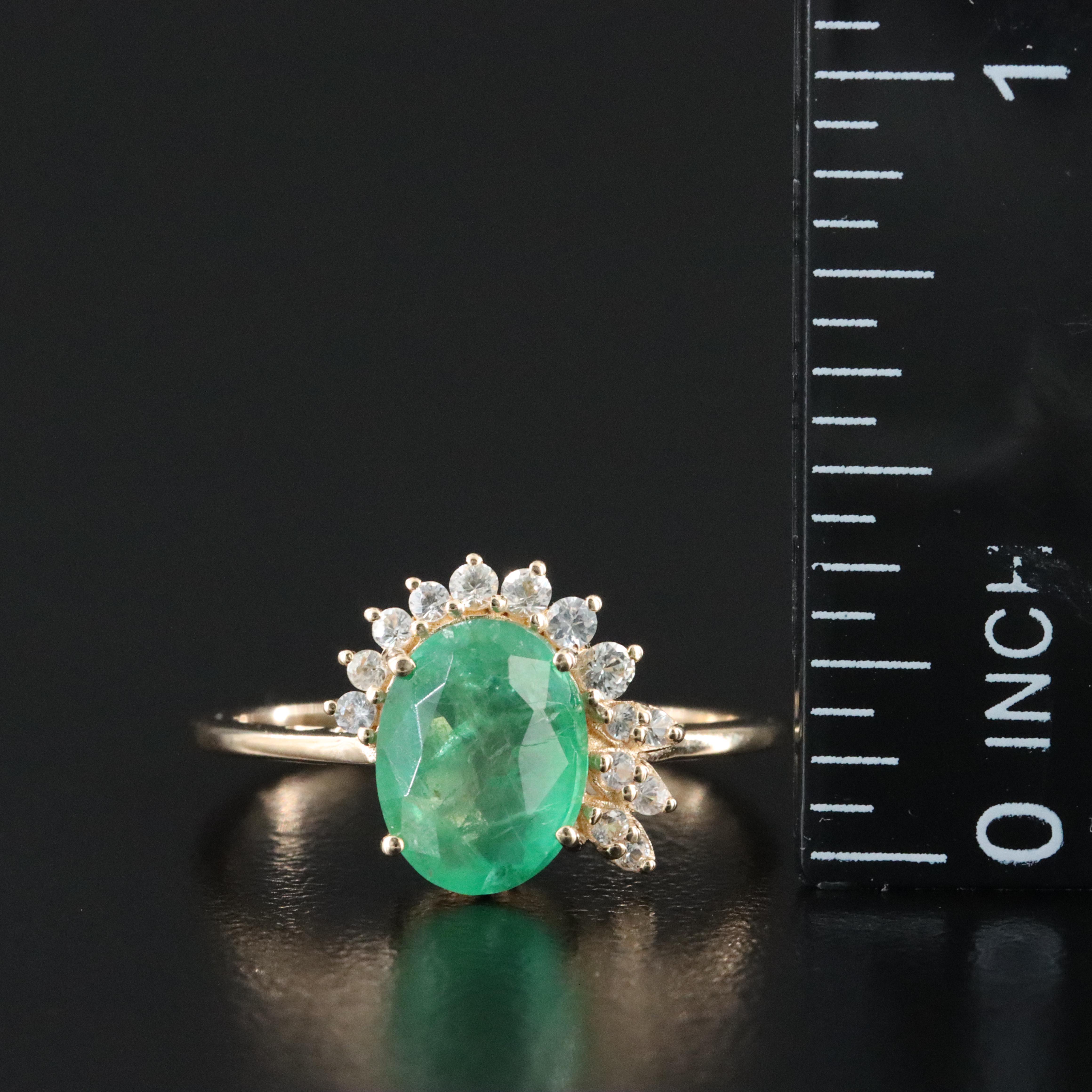 14K Emerald and White Sapphire Ring