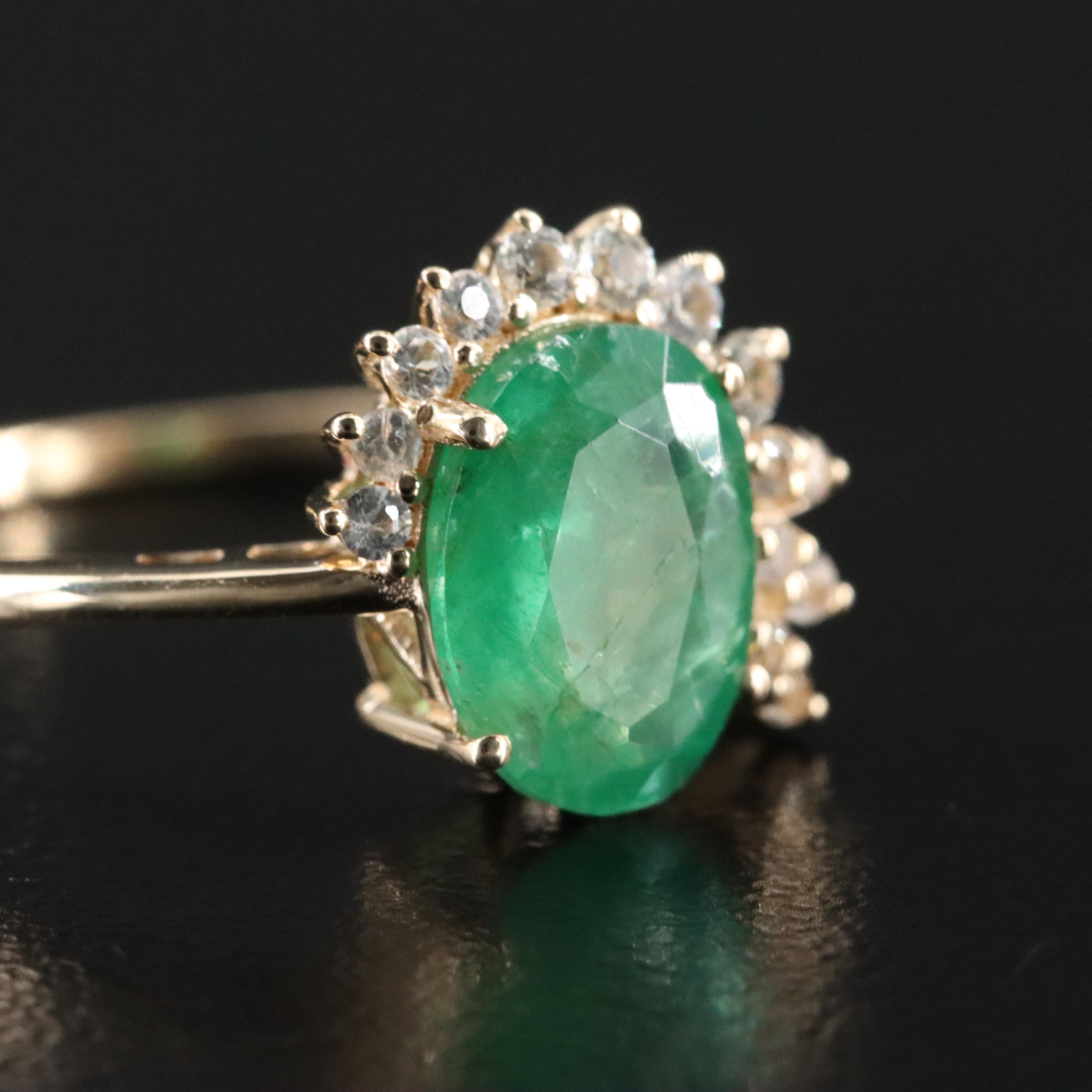 14K Emerald and White Sapphire Ring