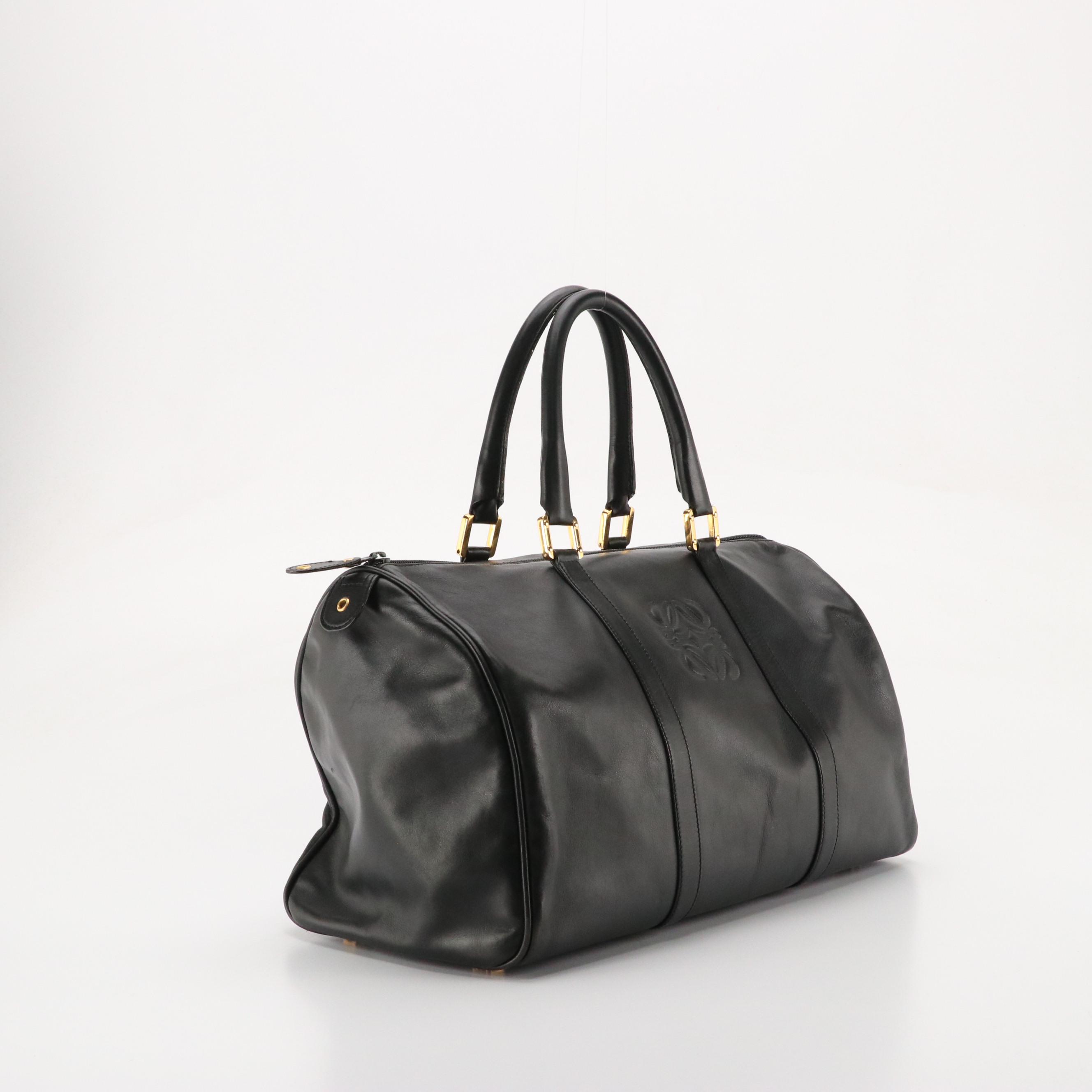 Loewe Anagram Embossed Travel Duffle Bag in Black Calfskin Leather