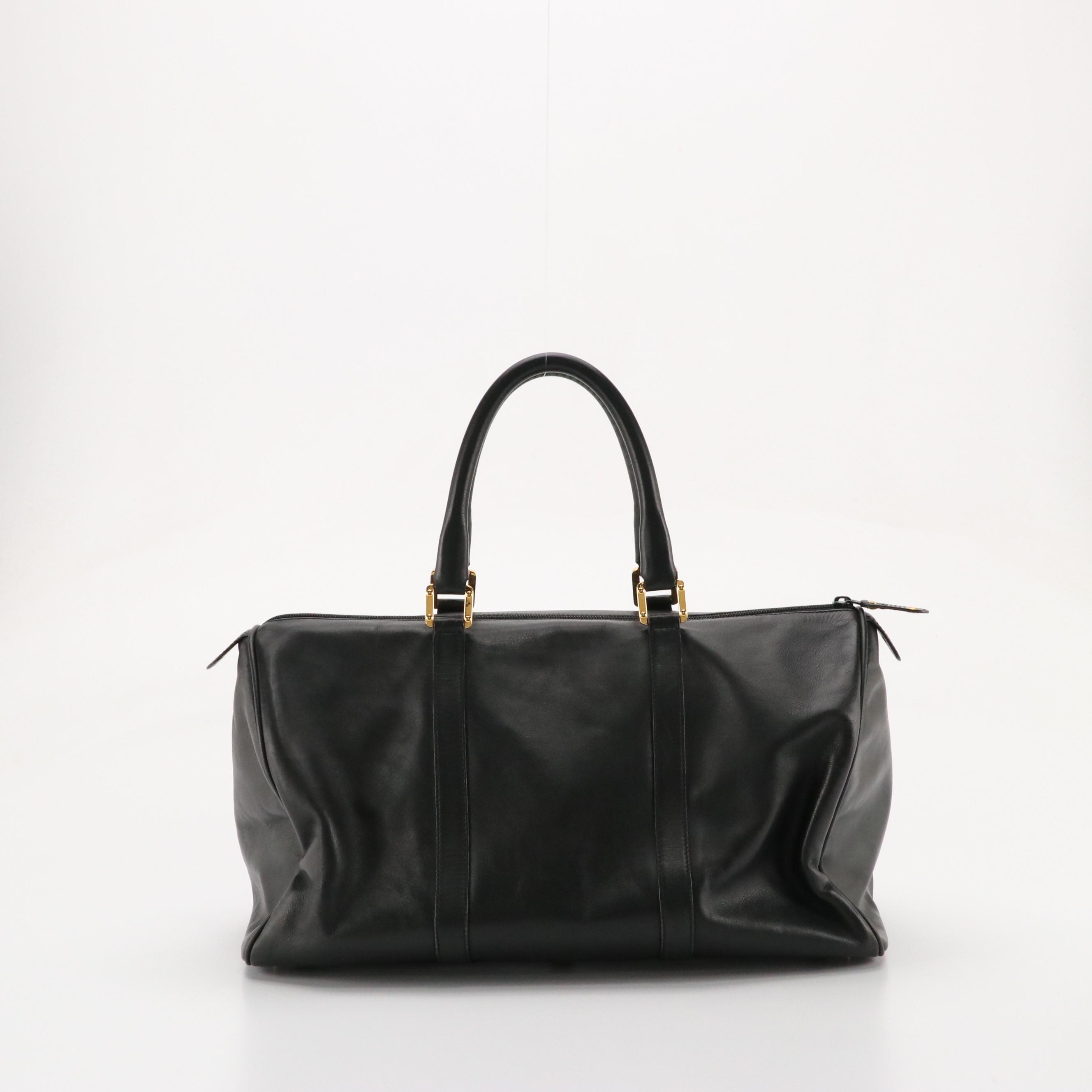 Loewe Anagram Embossed Travel Duffle Bag in Black Calfskin Leather