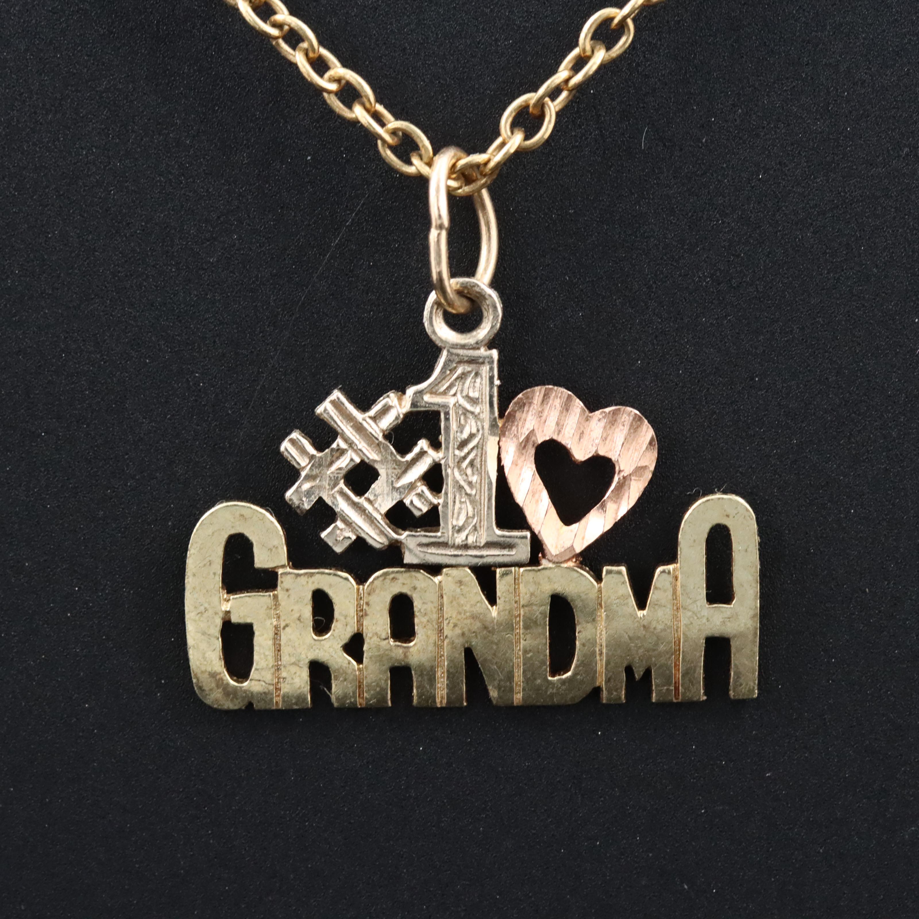 18K Cable Chain and 14K "#1 Grandma" Pendant Necklace