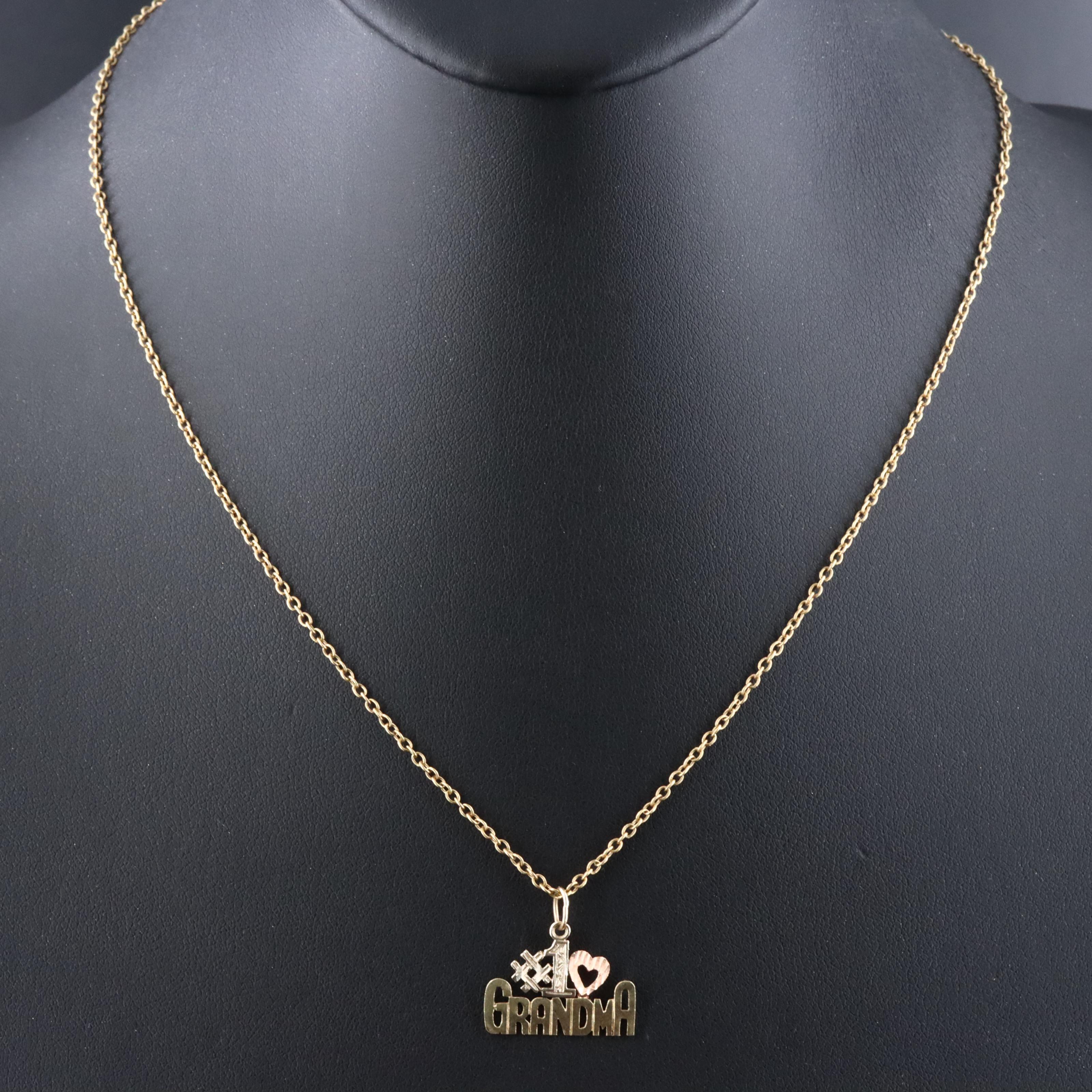 18K Cable Chain and 14K "#1 Grandma" Pendant Necklace