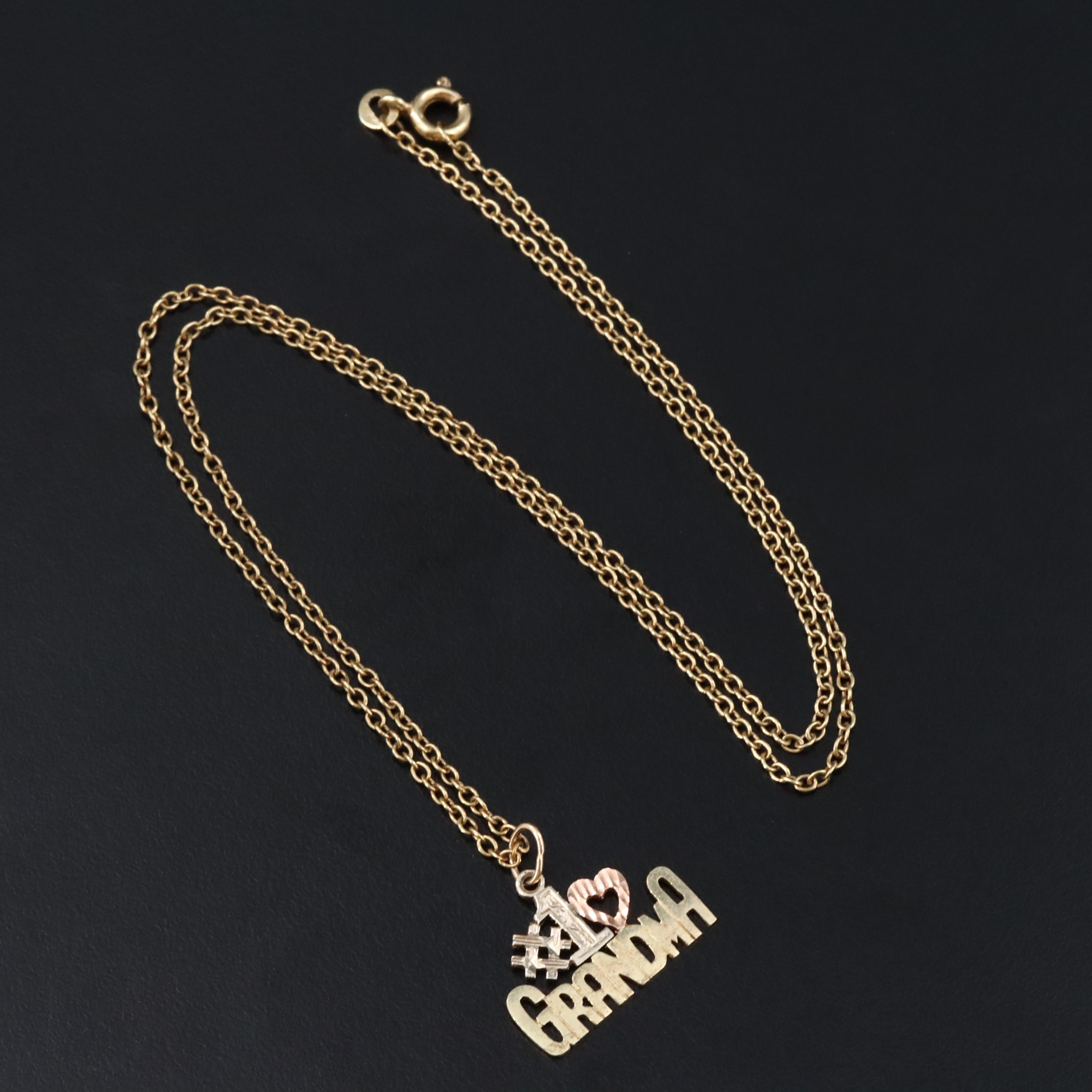 18K Cable Chain and 14K "#1 Grandma" Pendant Necklace