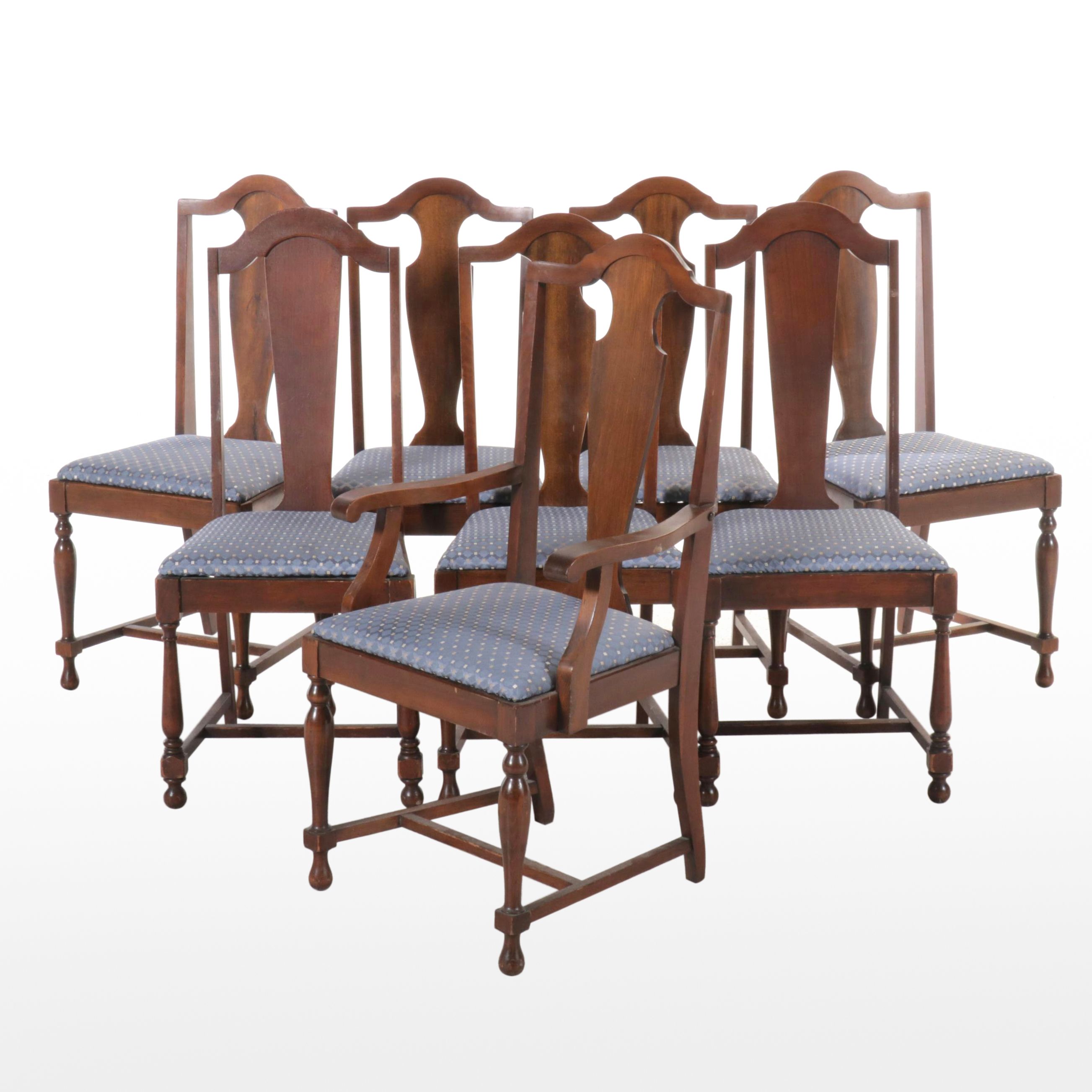 Set of Eight Mahogany Fiddleback Dining Chairs, Mid to Late 20th Century