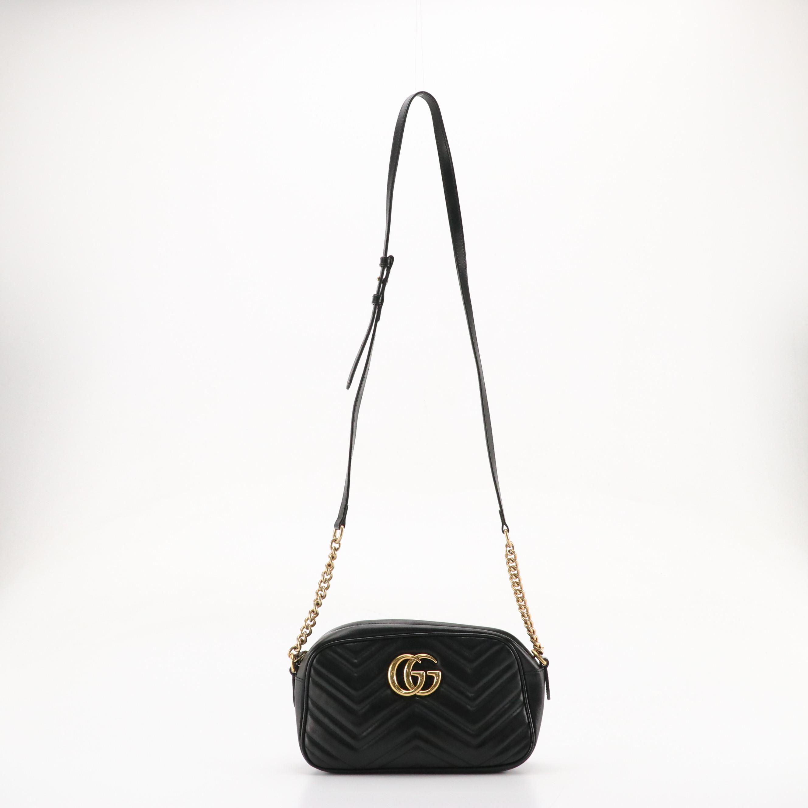 Gucci GG Marmont Crossbody Bag in Black Chevron Matelassé Leather
