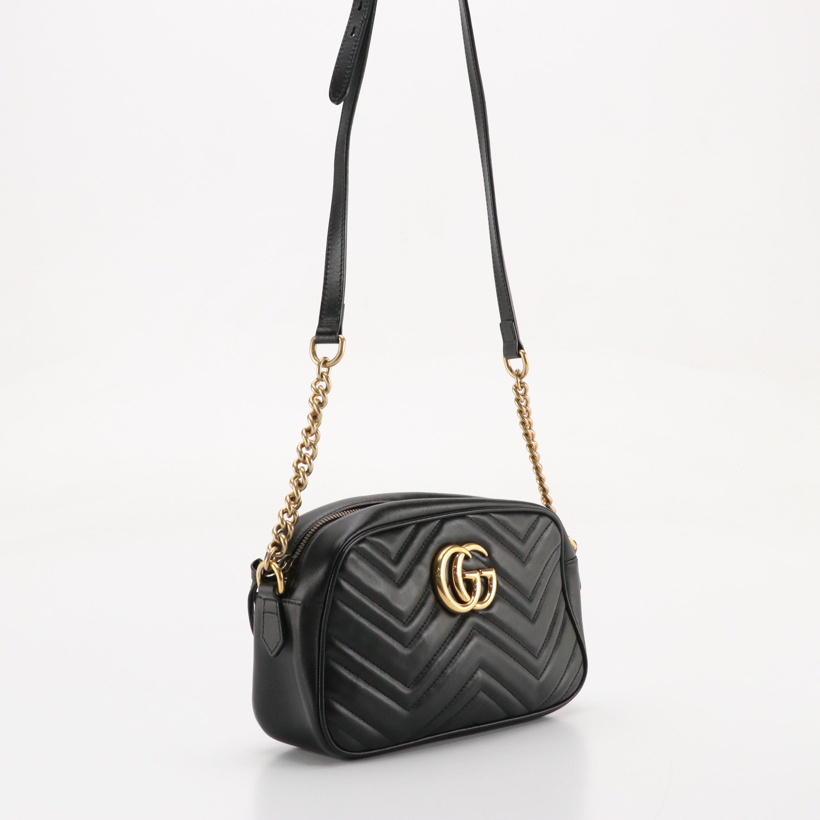 Gucci GG Marmont Crossbody Bag in Black Chevron Matelassé Leather