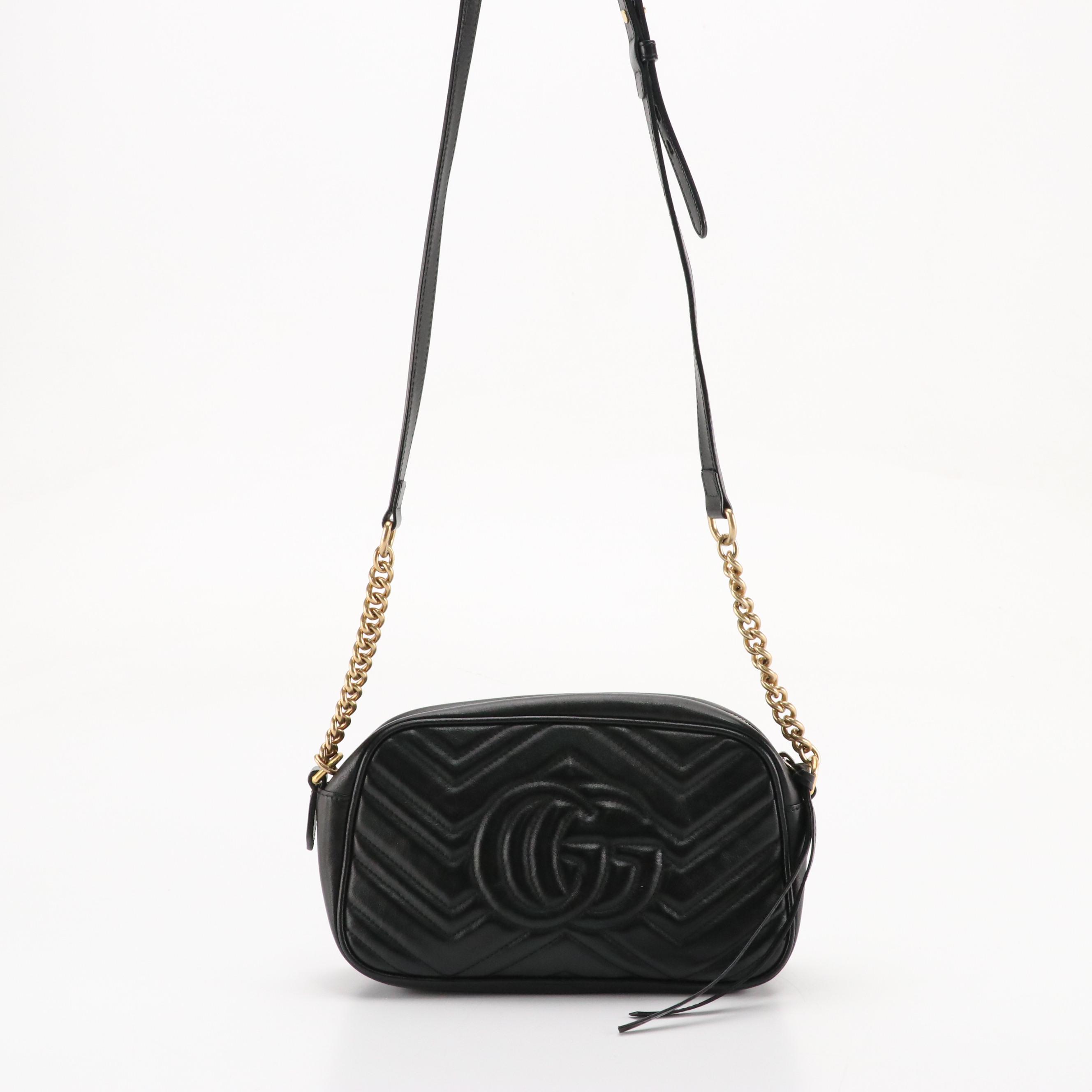 Gucci GG Marmont Crossbody Bag in Black Chevron Matelassé Leather