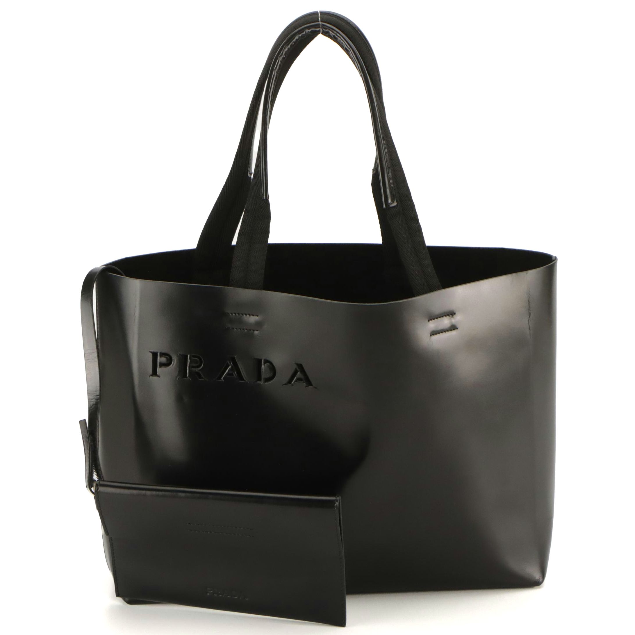 Prada Black Leather Tote with Flap Pouch