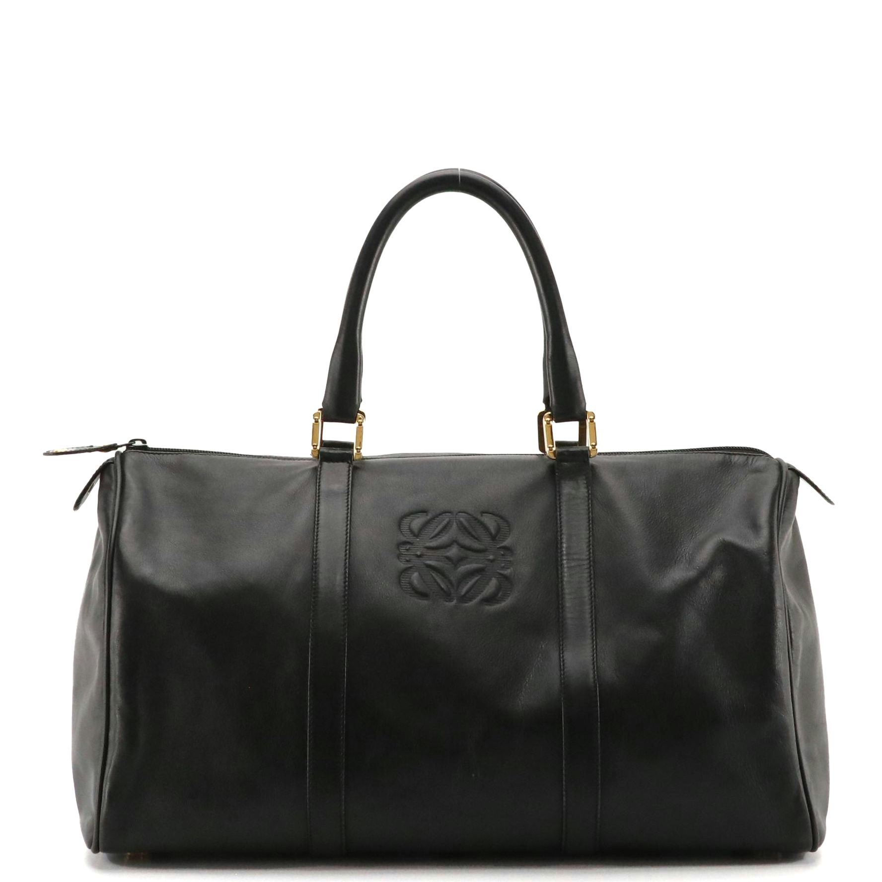 Loewe Anagram Embossed Travel Duffle Bag in Black Calfskin Leather